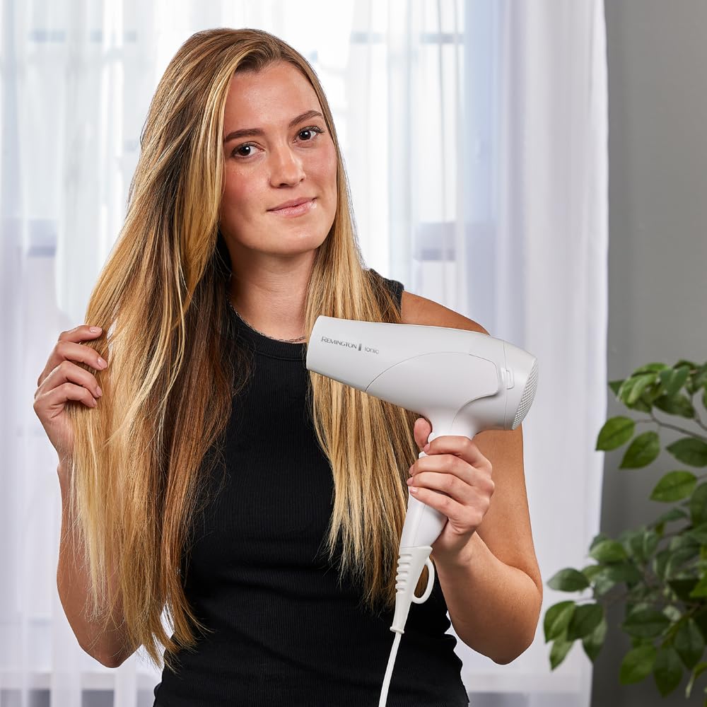 Remington Hair Dryer Ionic, 2200 Watt, White, With Diffuser and Styling Nozzle - 45767560100