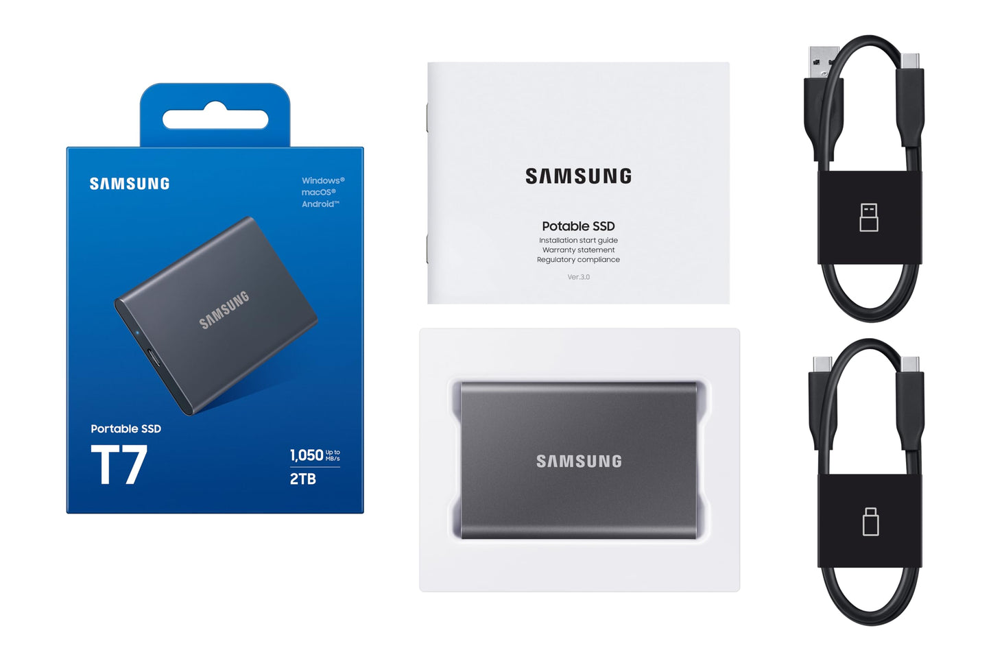 Samsung Portable SSD T7 2TB USB 3.2 Titan Gray (MU-PC2T0T/WW)