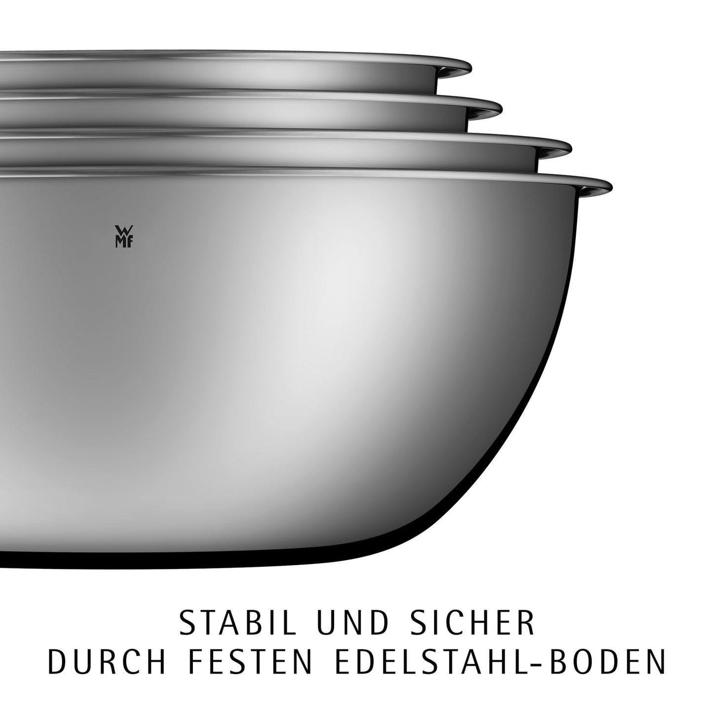 WMF Gourmet bowl set 4 pieces, stainless steel bowls for the kitchen 0.75l - 2.75l, stainless steel mixing bowl, salad bowl, serving bowl, Cromargan, stackable - 645709990