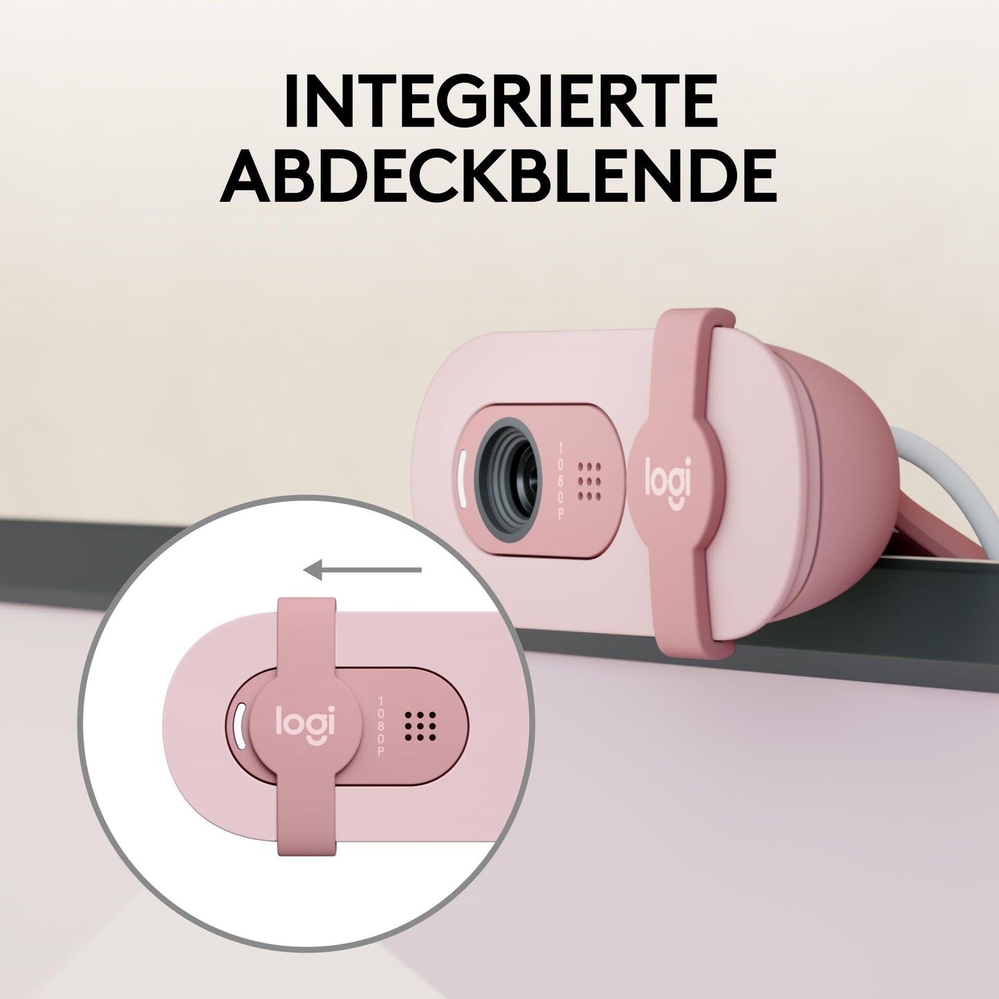 Logitech Brio 100 Full HD Webcam for Meetings and Streaming, Auto Light Balancing, Built-in Microphone, Cover Panel, USB-A, for Microsoft Teams, Google Meet, Zoom and More - Pink - 960-001623