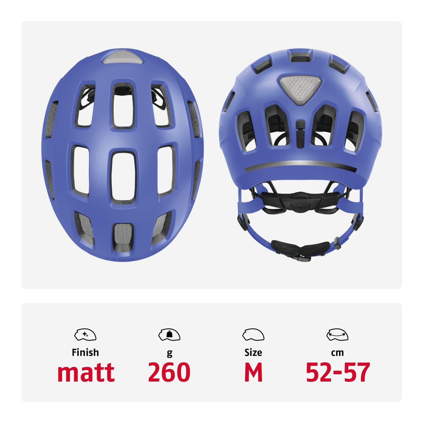 ABUS Youn-I 2.0 bicycle helmet - with light for children, teenagers and young adults - for girls and boys - mono blue, size M - 40171