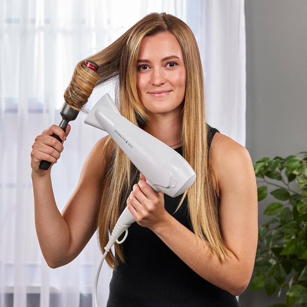 Remington Hair Dryer Ionic, 2200 Watt, White, With Diffuser and Styling Nozzle - 45767560100