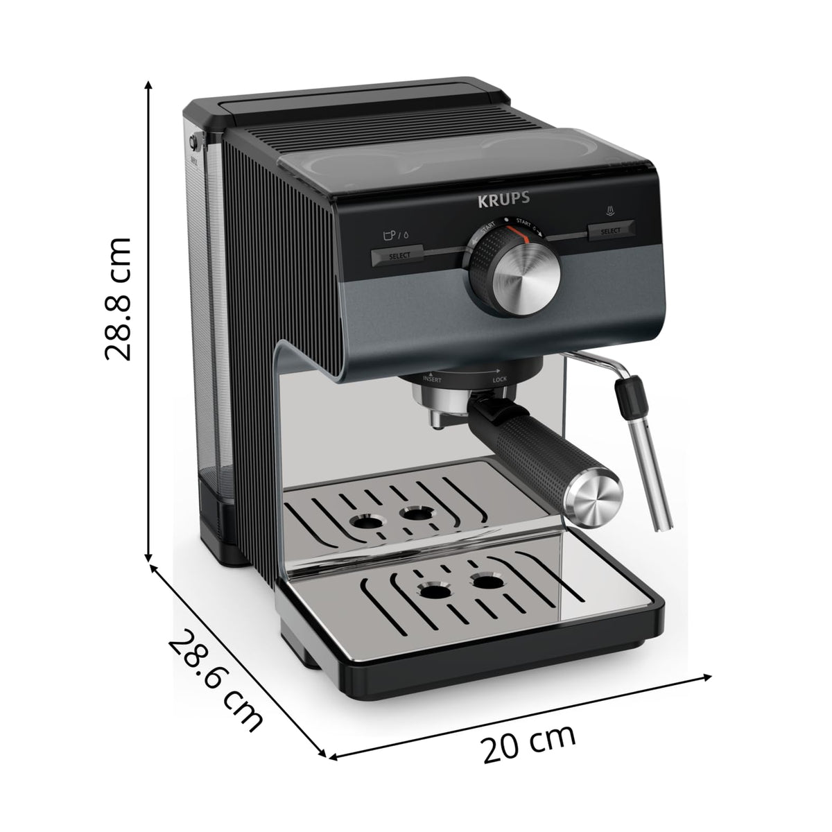 Krups Authentic+ Espresso Machine, 15 bar, intuitive operation, refined design, steam nozzle, including extensive accessories, Bullet Dark Silver/Stainless Steel, XP384G10