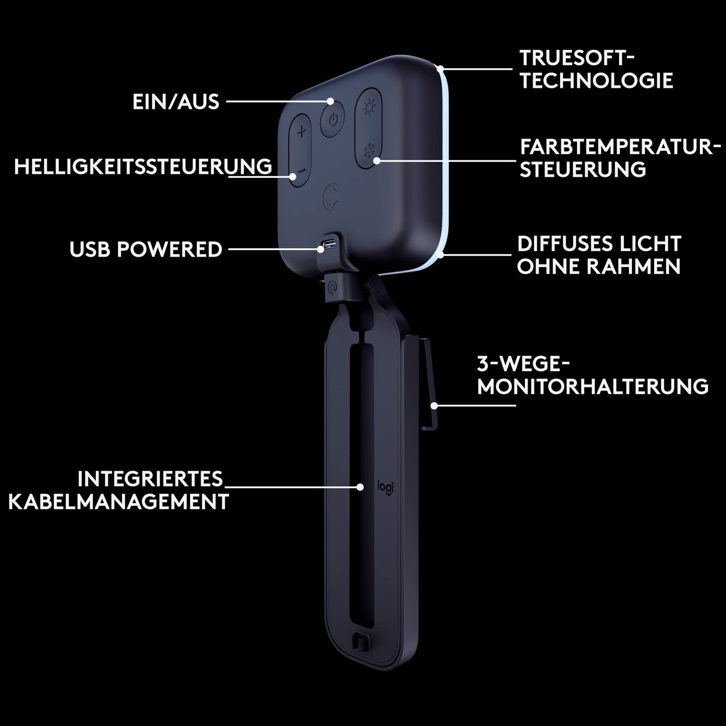 Logitech Litra Glow Premium LED Streaming Light with TrueSoft - For Video Conferencing, Zoom Meetings, Adjustable Mount and Desktop App Control for PC / Mac - Graphite - 946-000002