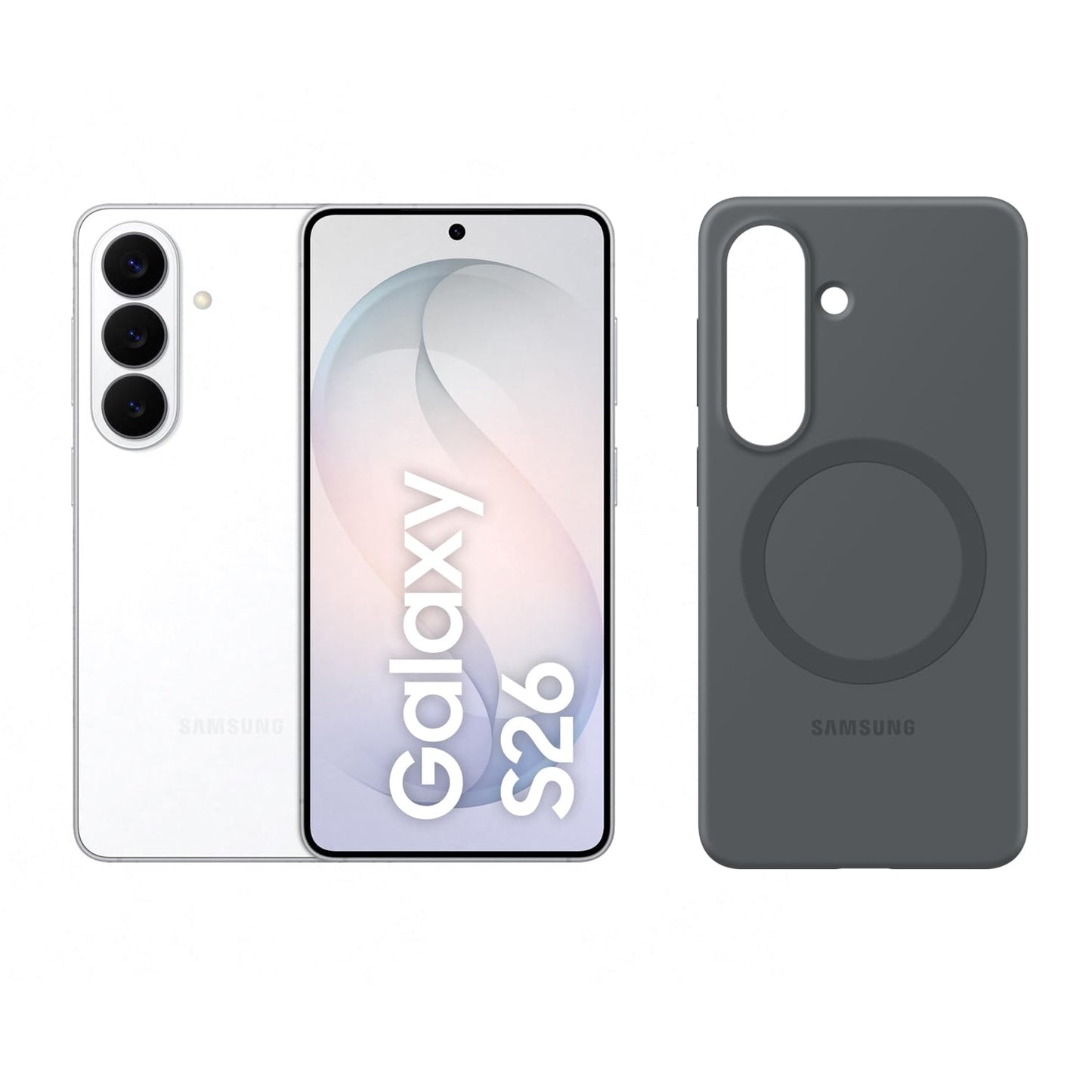 Samsung Galaxy S26 AI smartphone with Galaxy AI, no contract, mobile phone with Android, 12 GB RAM, 512 GB storage, AP processor, white, 3 year manufacturer's warranty, including silicone magnet case - F-MS942BZKGAMZ
