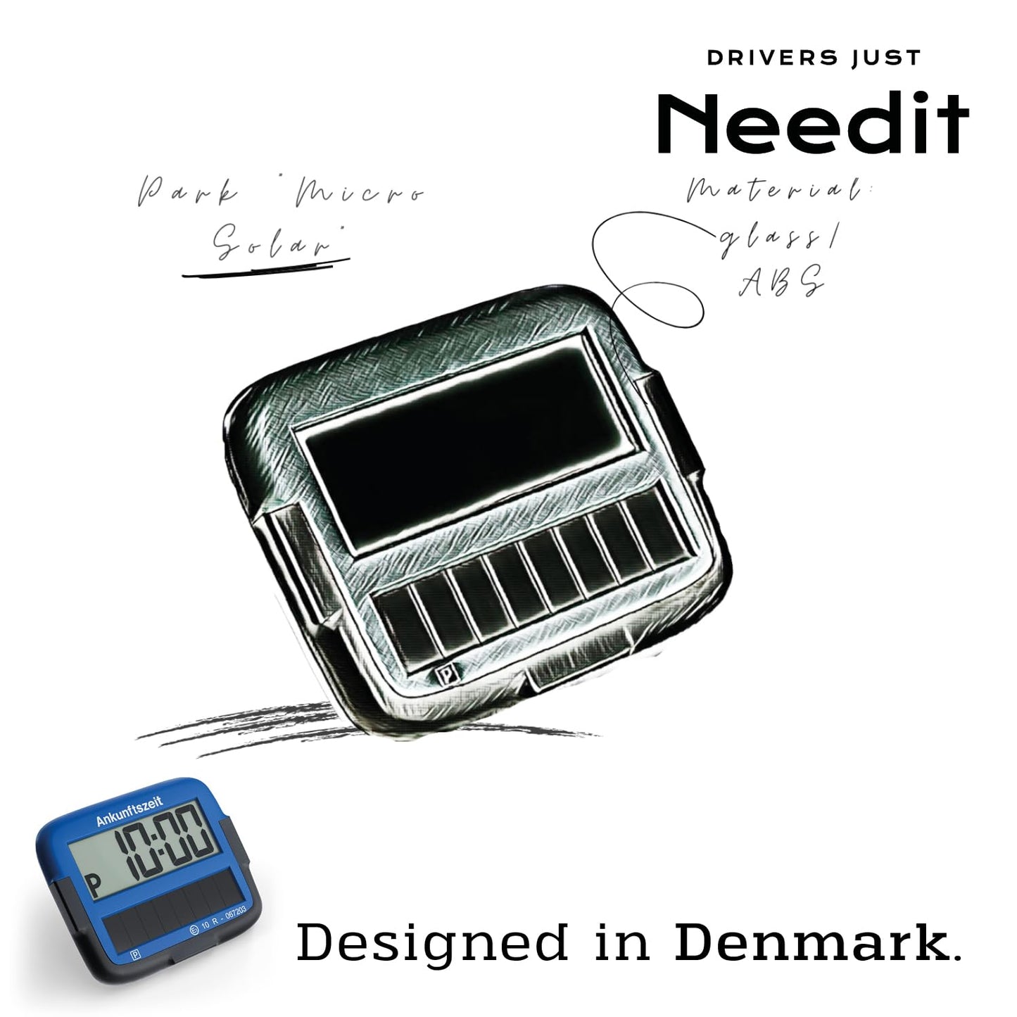 Needit Park Micro Solar Electronic Parking Disc [NEW Model 2025] I infinite energy, zero battery change | the only parking disc in Germany with an integrated rechargeable battery | blue - 9020