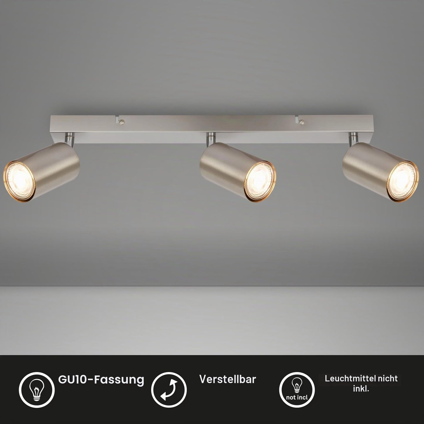 BRILONER - Ceiling lamp swiveling, GU10 socket, max. 9 W, ceiling light, lamp, living room lamp, bedroom lamp, kitchen lamp, ceiling spotlight, ceiling lighting, 44 cm, matt nickel - 2172032
