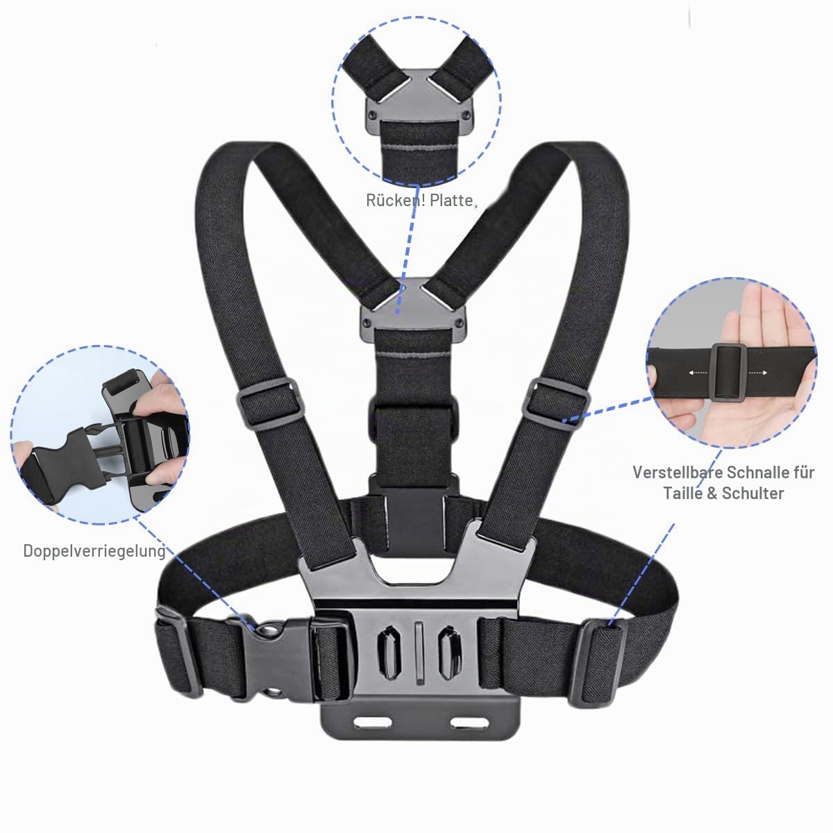 WLPREOE Mobile phone chest strap with head mount, chest mount head strap for iPhone & Samsumg, hands-free accessories for POV/VLOG, immersive film videos, YouTube, Tiktok - Chest Head Mount for GoPro - Wl203p-uk