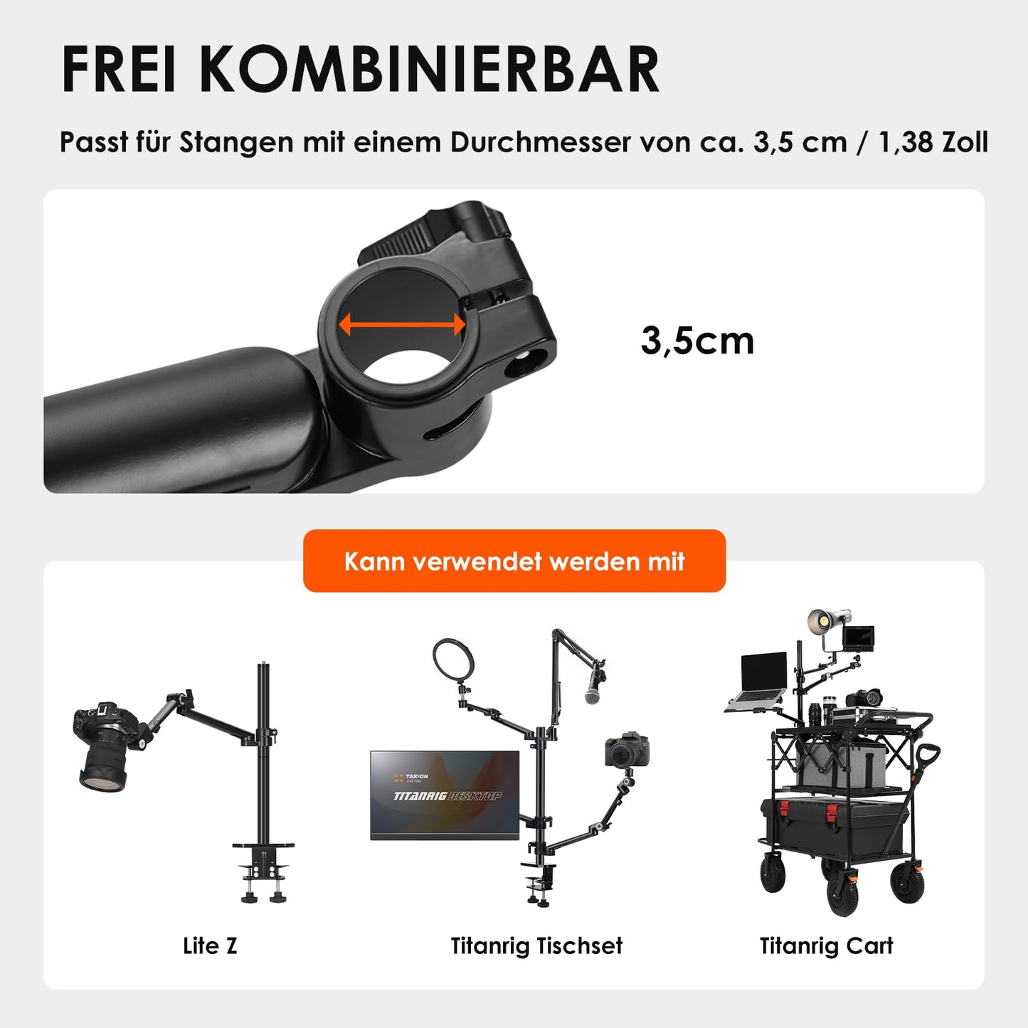 TARION Titanrig Arm Module Y: Camera Table Tripod Overhead Tripod Table Mount Clamp Tripod Flexible Joint Arm Table Mount for DSLR Cameras Ring Lights Webcam Titanrig (Y)