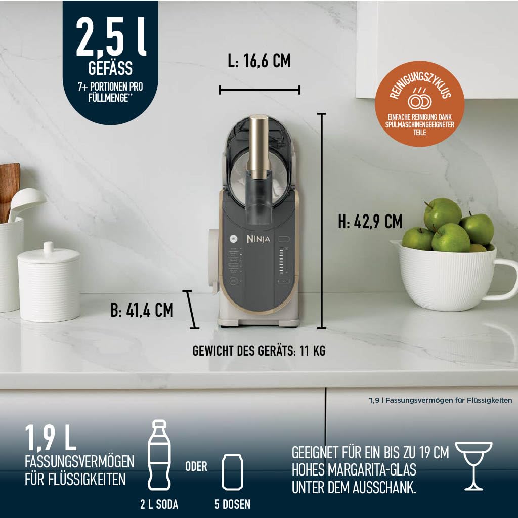 Ninja SLUSHi machine for slush, ice cocktails, frappé, milkshakes & frozen juice, without ice or preparation effort, WhisperChill technology, holds 1.9 L, Stone Gold, FS301EUSTGD