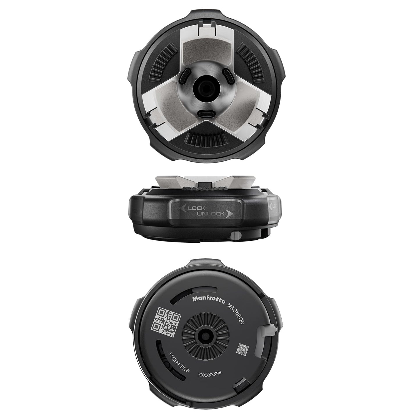 Manfrotto XCHANGE Base, quick-change base, universal 3/8" thread, up to 20 kg, compatible with XCHANGE plate and XCHANGE heads, for photo & video - MAONEQR-BASE