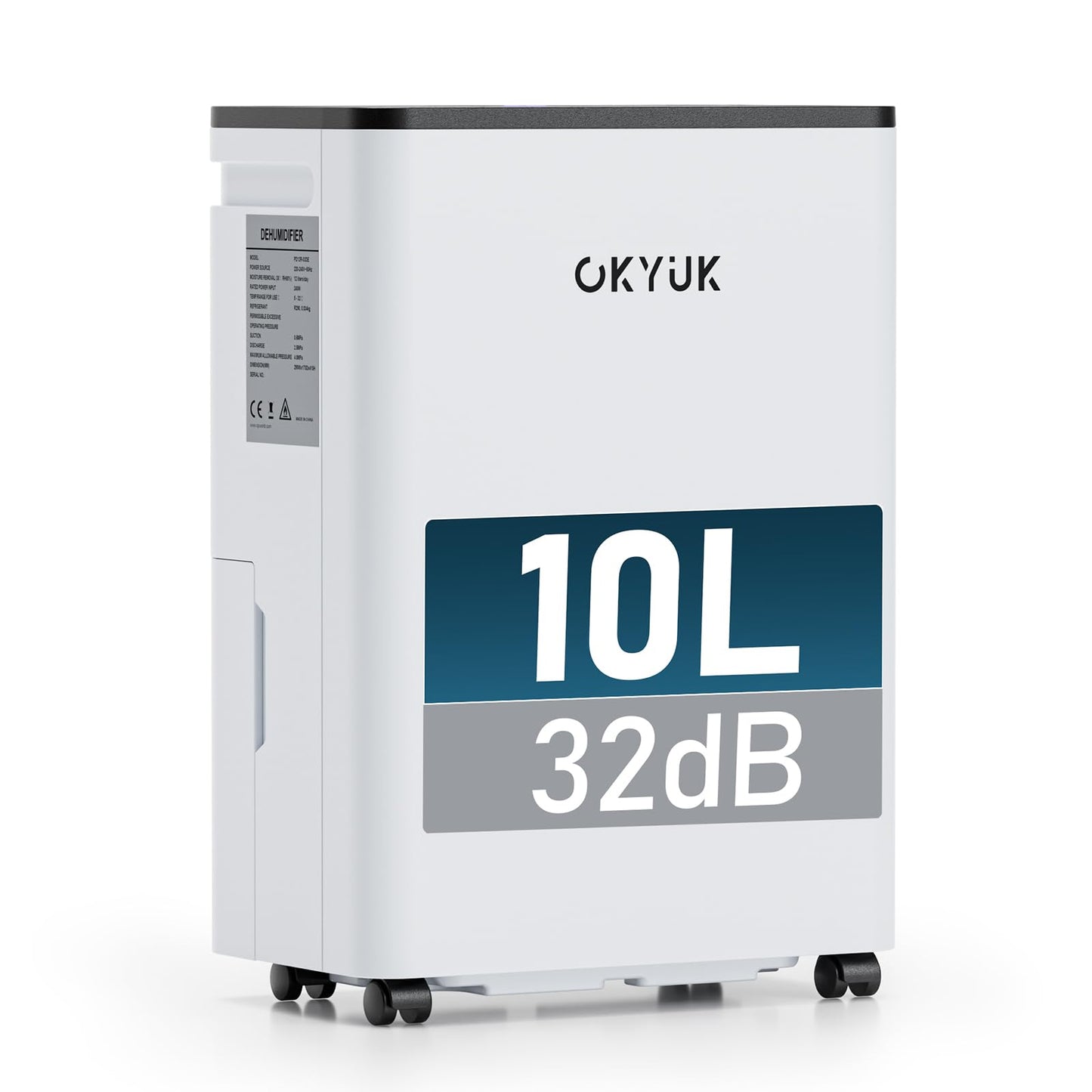 OKYUK Electric Dehumidifier 10L with Digital Humidity Display, 32dB Quiet 25m², with Automatic Switch-Off, for Motorhome, Bathroom, Basement, 1 Year Exchange/10 Year Warranty (10L White) - PD10R-03BE