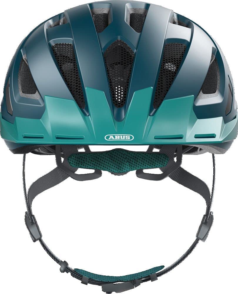 ABUS Urban-I 3.0 city helmet - bicycle helmet with rear light, peak and magnetic fastener - for men and women - blue-green, size S (51-55 cm) - 86882