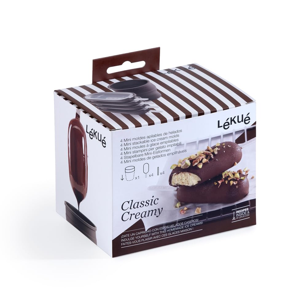 Lékué set 4 pieces. Creamy ice cream mold plus silicone container, brown - 882265