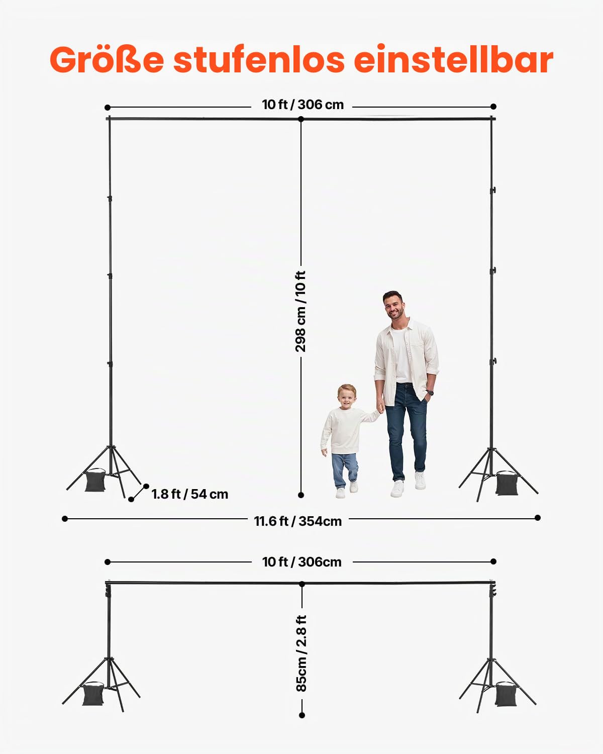 VEVOR Background Stand Adjustable Photo Background Stand (Background Cloth: 300 x 300 cm), Portable Background Stand with 2 Tripods, Screen Stand for Product Photography Studio Photography - BJJ-1010