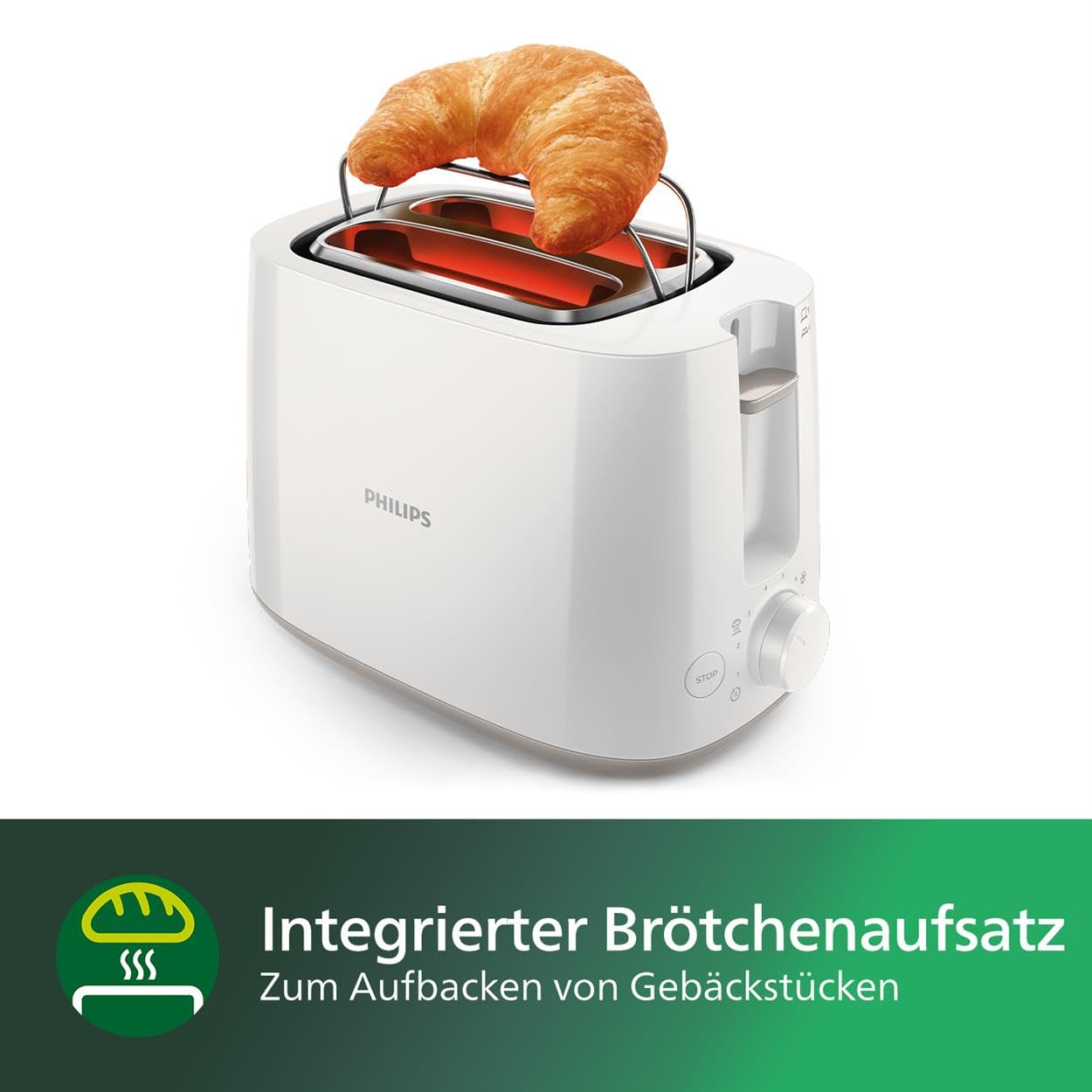 Philips toaster - 2 toast slots, 8 levels, bun attachment, defrost function, lift function, automatic switch-off, white (HD2581/00)