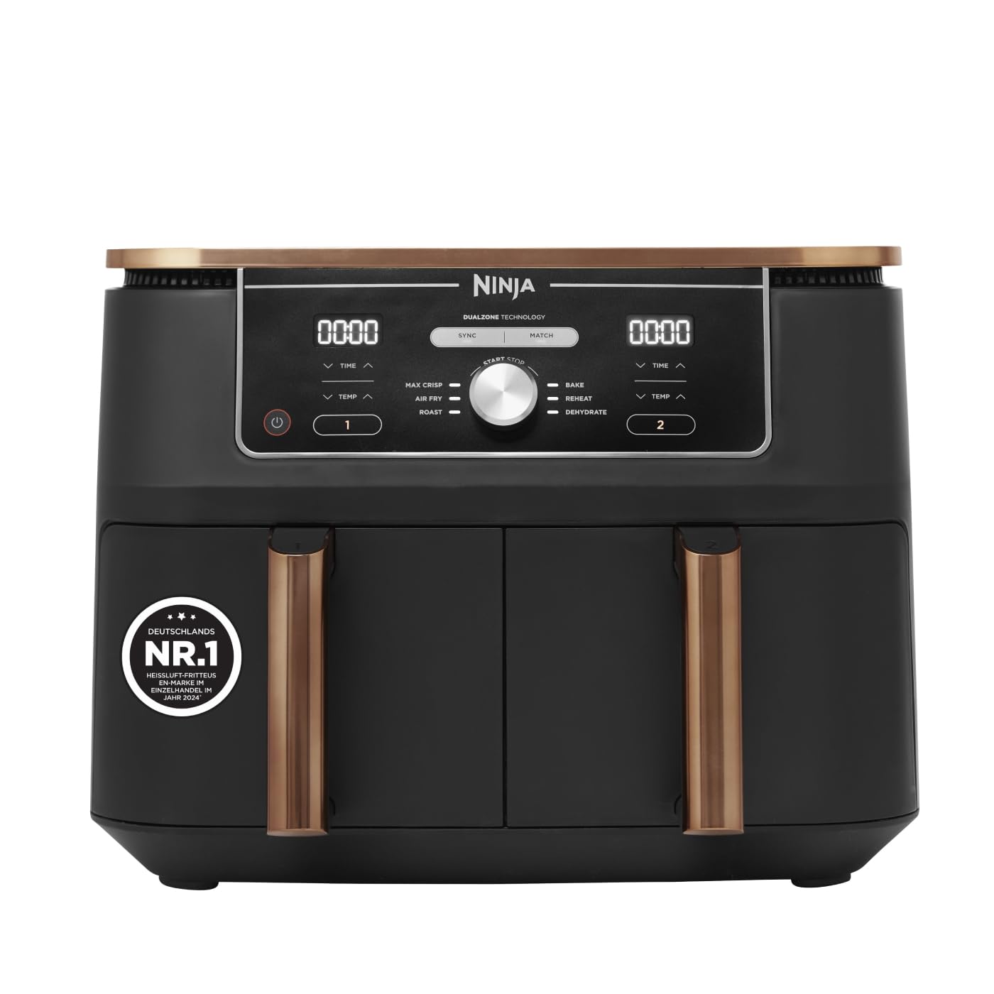 Ninja Foodi MAX Dual Zone Air Fryer, 9.5L Airfryer, 2 Compartments, with Tongs, Non-Stick Coating, Dishwasher Safe Baskets, 6-in-1, Amazon Exclusive, Copper/Black, AF400EUCP