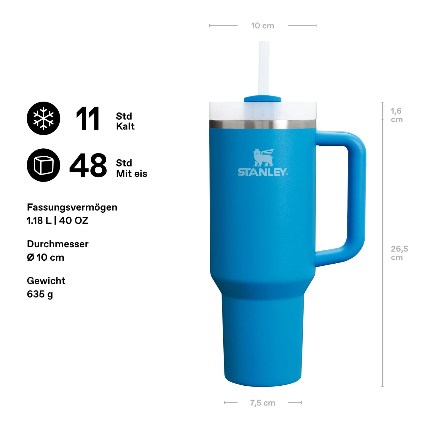 STANLEY 1913 Quencher H2.0 Flowstate Drinking Bottle with Straw 1.2L - Thermo Mug Cools Up to 11 Hours, 48 Ice Cooled - Thermos Bottle BPA Free Stainless Steel - Azure - 10-11824-268