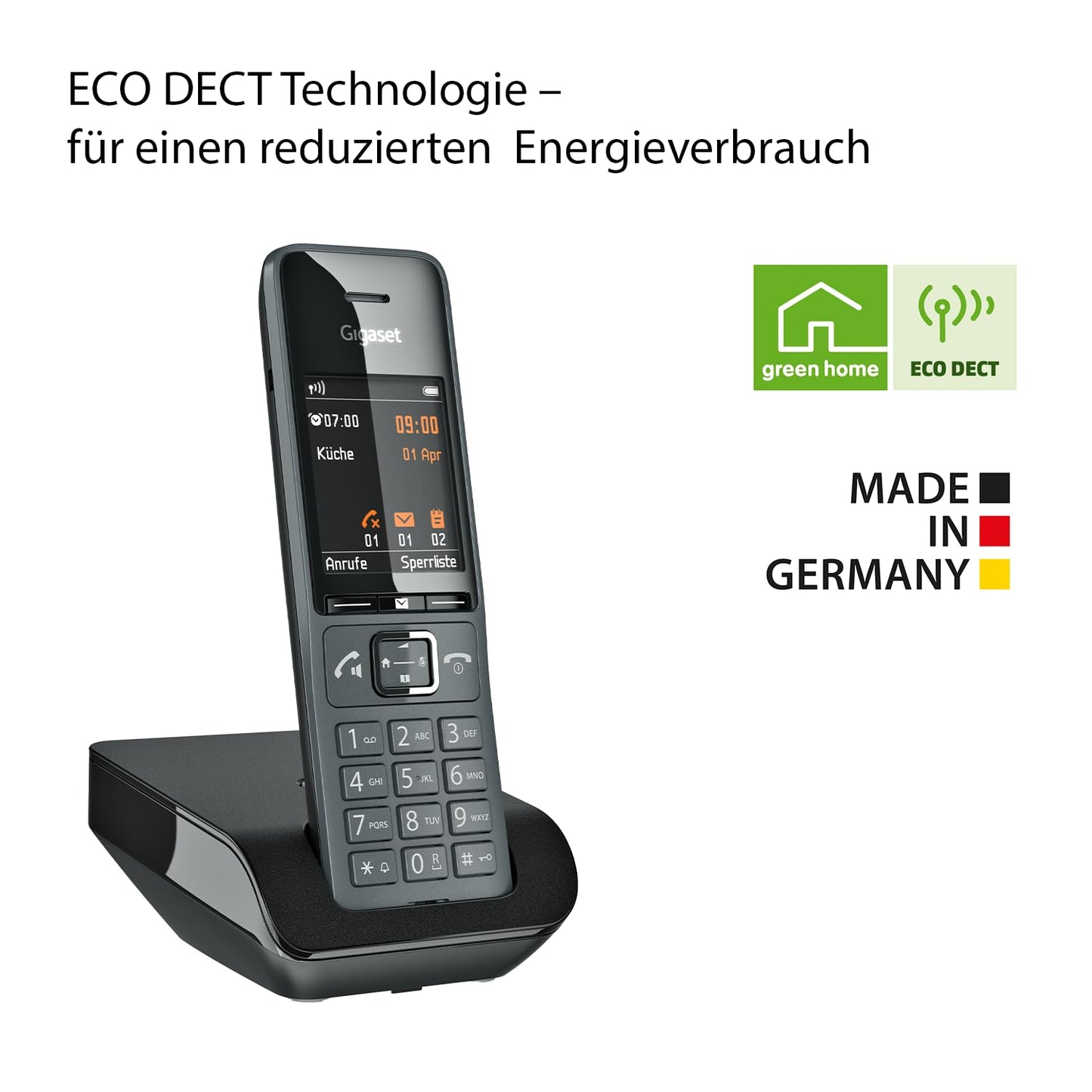 Gigaset Comfort 520 - Cordless DECT telephone - Elegant design, brilliant audio quality even during hands-free calling, comfort call protection, address book with 200 contacts, titanium black [German version] - S30852-H3005-B103