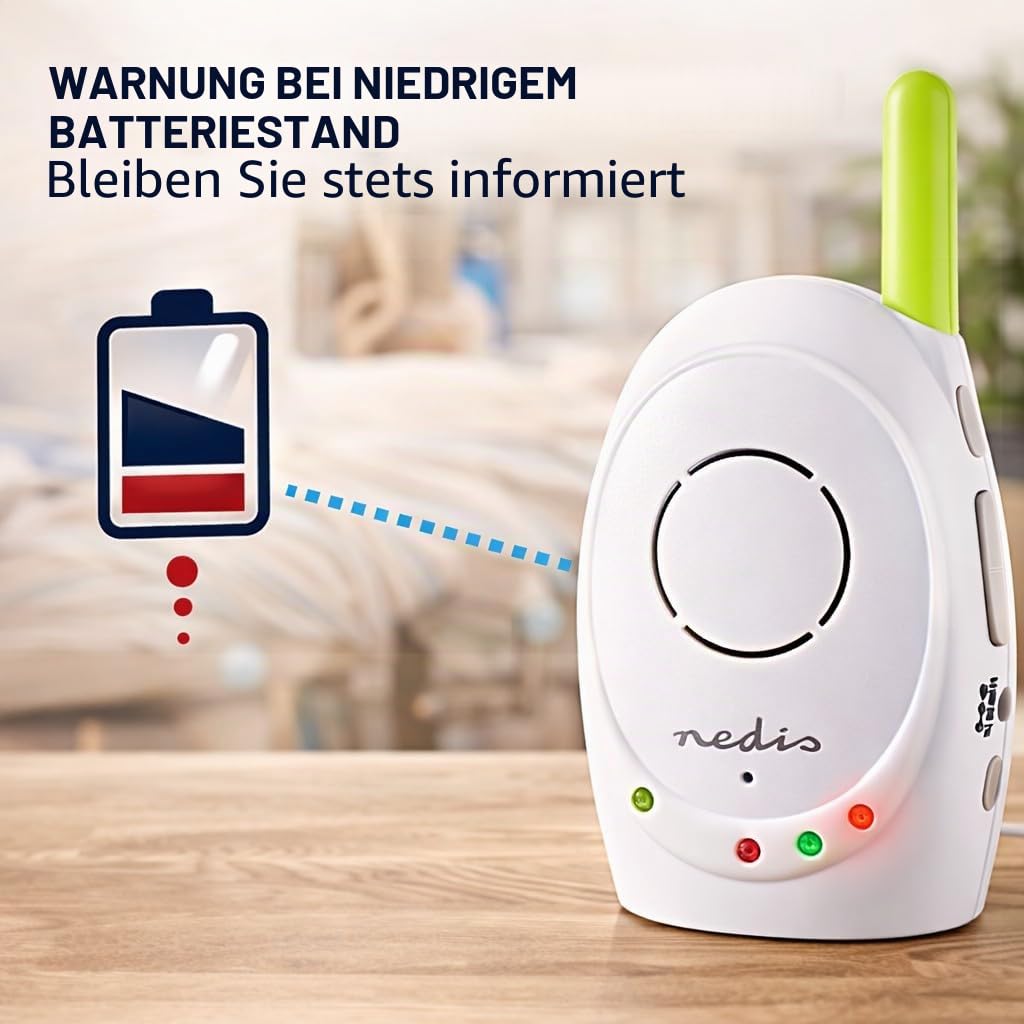 Nedis Audio-Baby-Monitor – Babyfoane fără fir cu funcție de intercomunicare și rază de 300 m – Set de 2 – Verde/Alb - BAMO110AUWT
