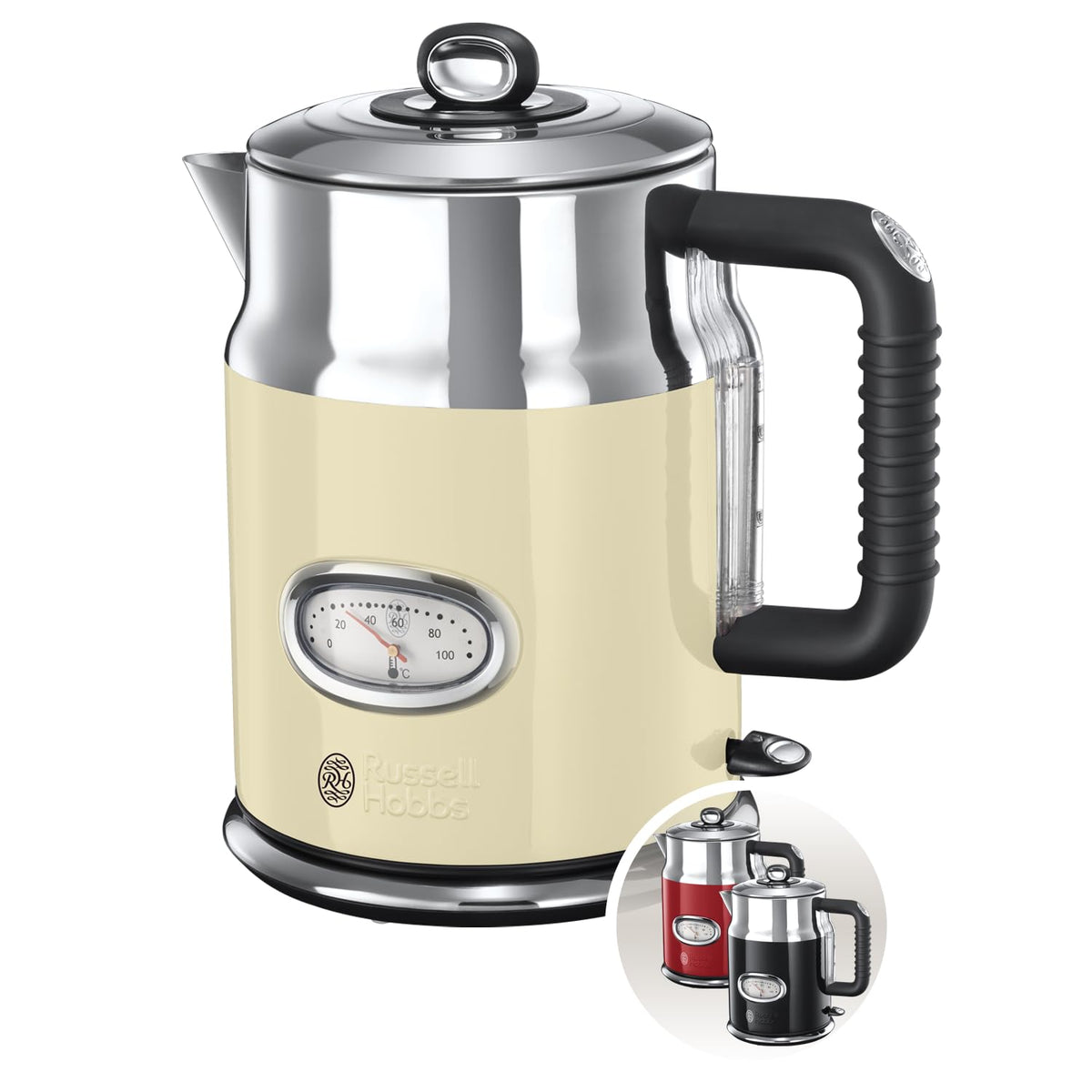 Russell Hobbs Kettle, 1.7 l, 2400W, Cream and Polished Stainless Steel - 21670-70