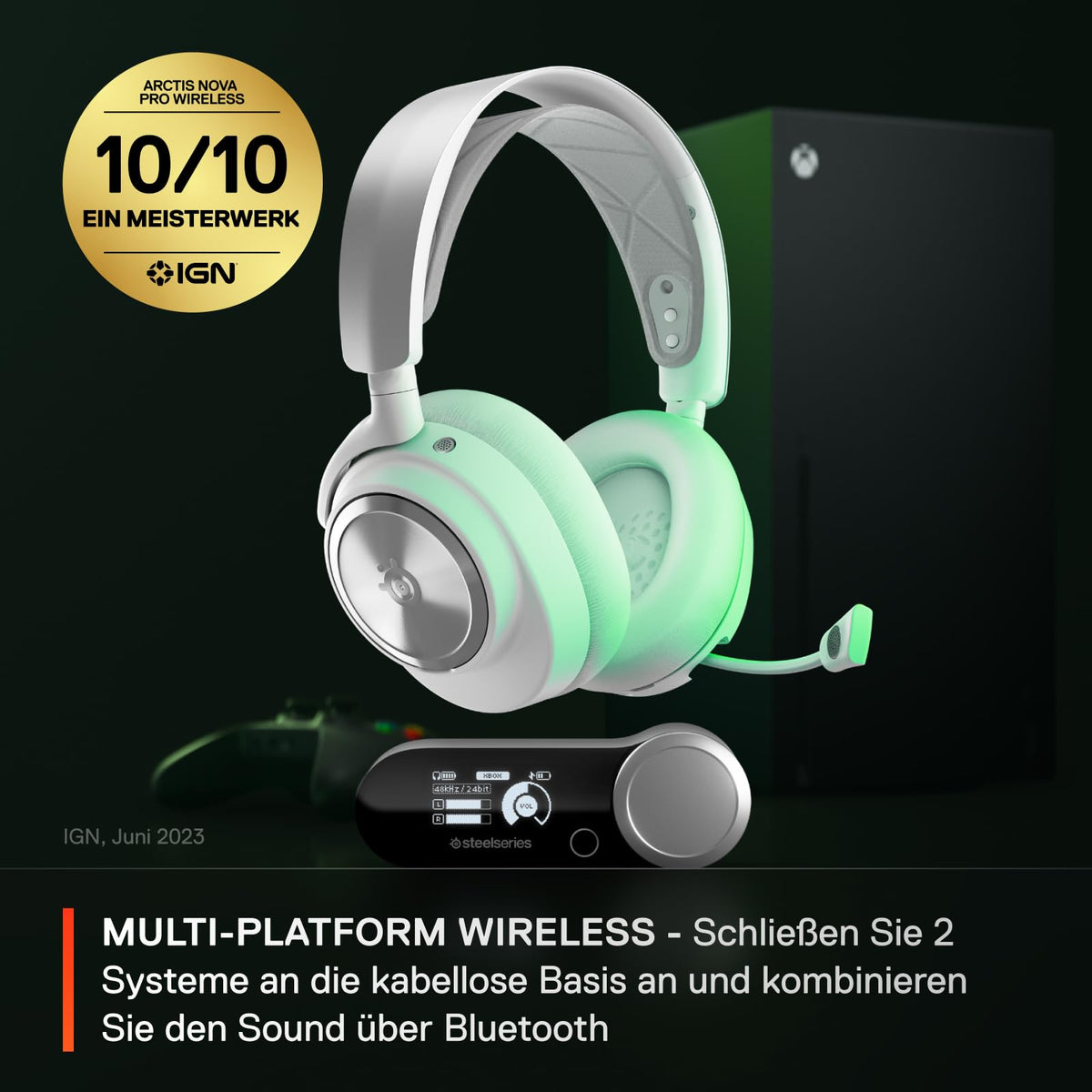 SteelSeries Arctis Nova Pro Wireless Xbox Headset - Cască de gaming wireless - Durată de viață a bateriei nelimitată; sistem cu 2 baterii - Anulare activă a zgomotului - Microfon ClearCast Gen2 - Pentru Xbox, PC și altele - Alb - 61525
