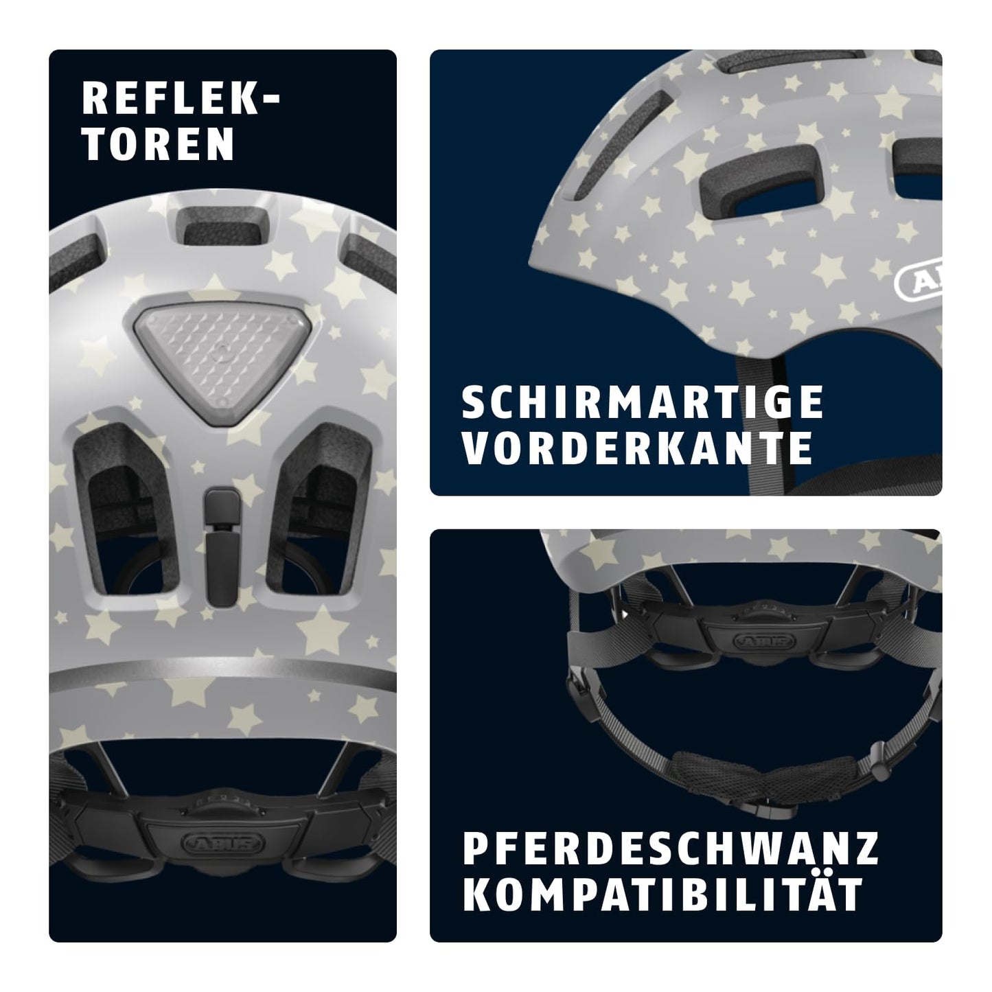 ABUS Youn-I 2.0 bicycle helmet - with light for children, teenagers and young adults - for girls and boys - gray with star pattern, size M - 63811