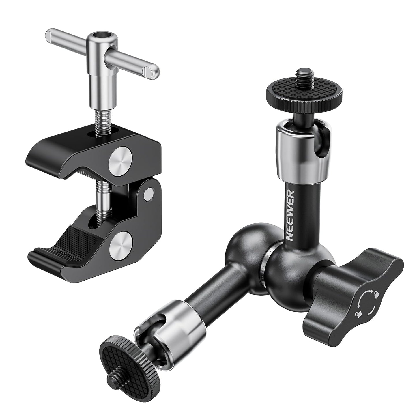 NEEWER 6"/15cm Magic Arm adjustable with Super Clamp, 1/4" and 3/8" thread, 1/4" screws for flash/LED light/microphone/monitor compatible with SmallRig camera cage, maximum load: 2kg, ST15C