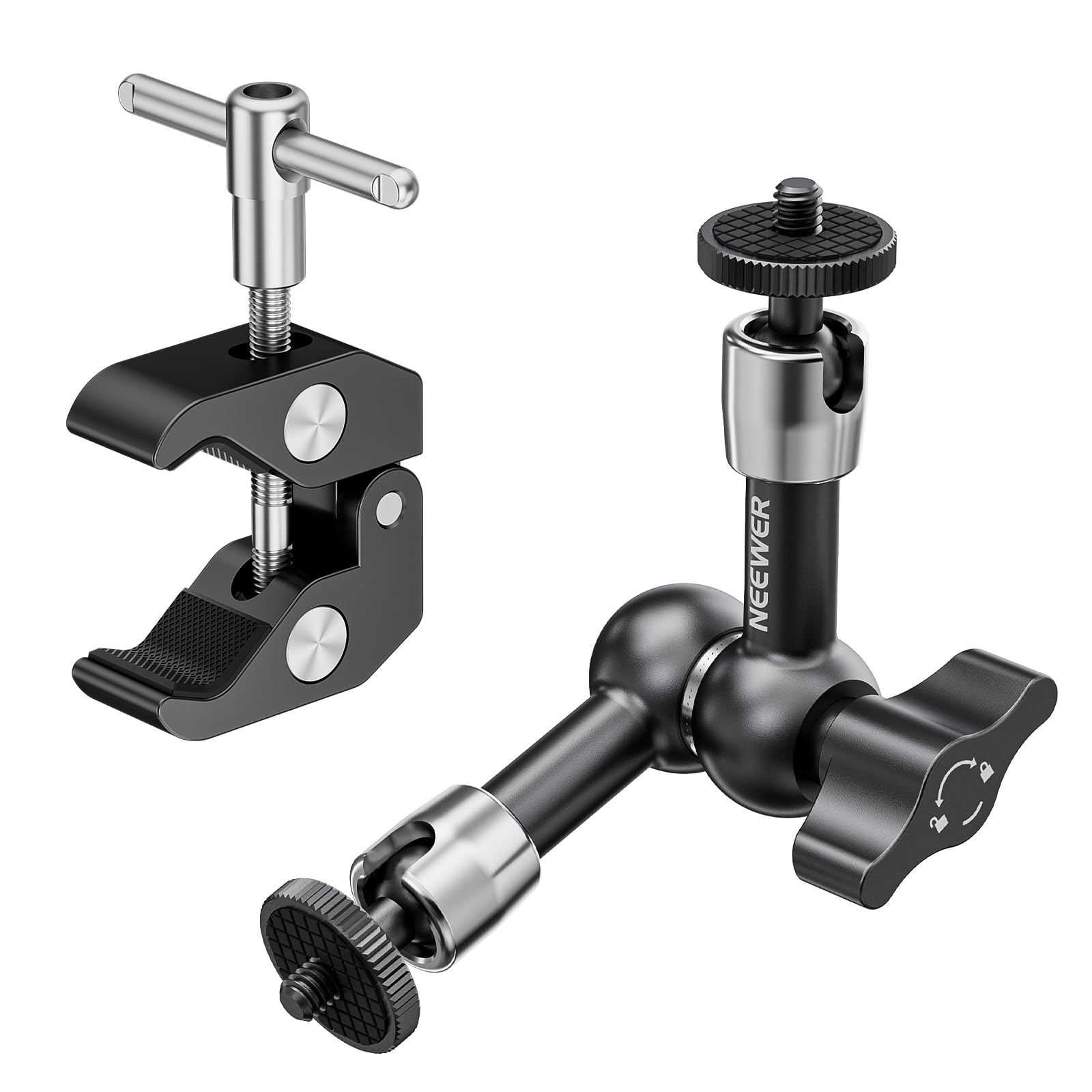 NEEWER 6"/15cm Magic Arm adjustable with Super Clamp, 1/4" and 3/8" thread, 1/4" screws for flash/LED light/microphone/monitor compatible with SmallRig camera cage, maximum load: 2kg, ST15C