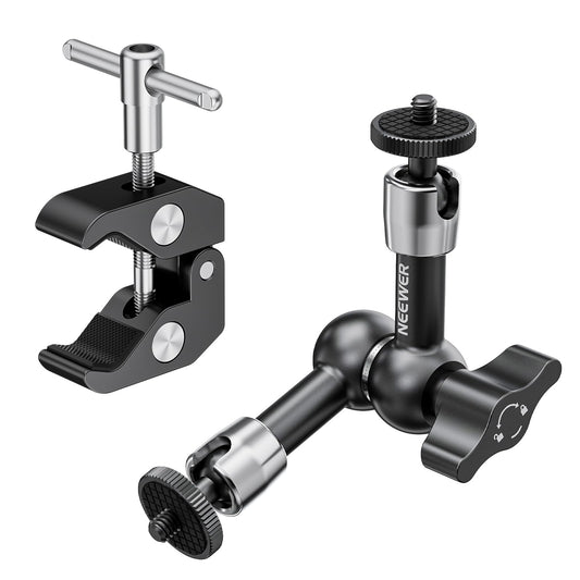 NEEWER 6"/15cm Magic Arm adjustable with Super Clamp, 1/4" and 3/8" thread, 1/4" screws for flash/LED light/microphone/monitor compatible with SmallRig camera cage, maximum load: 2kg, ST15C