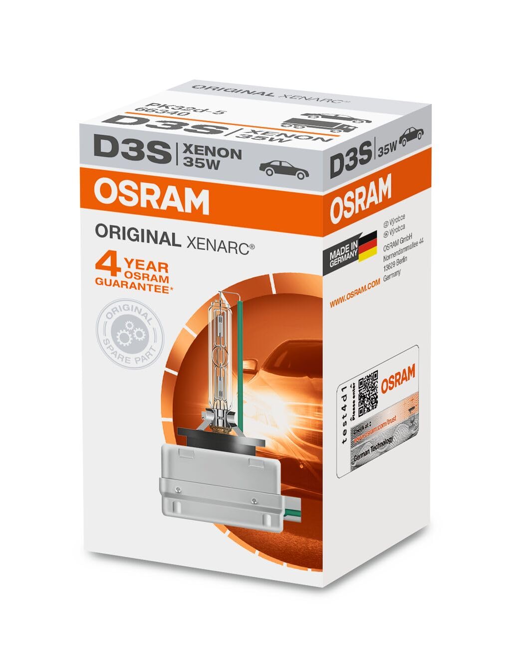 Osram XENARC ORIGINAL D3S HID xenon burner, discharge lamp, original equipment manufacturer quality, 66340HBI, folding box (1 piece), white