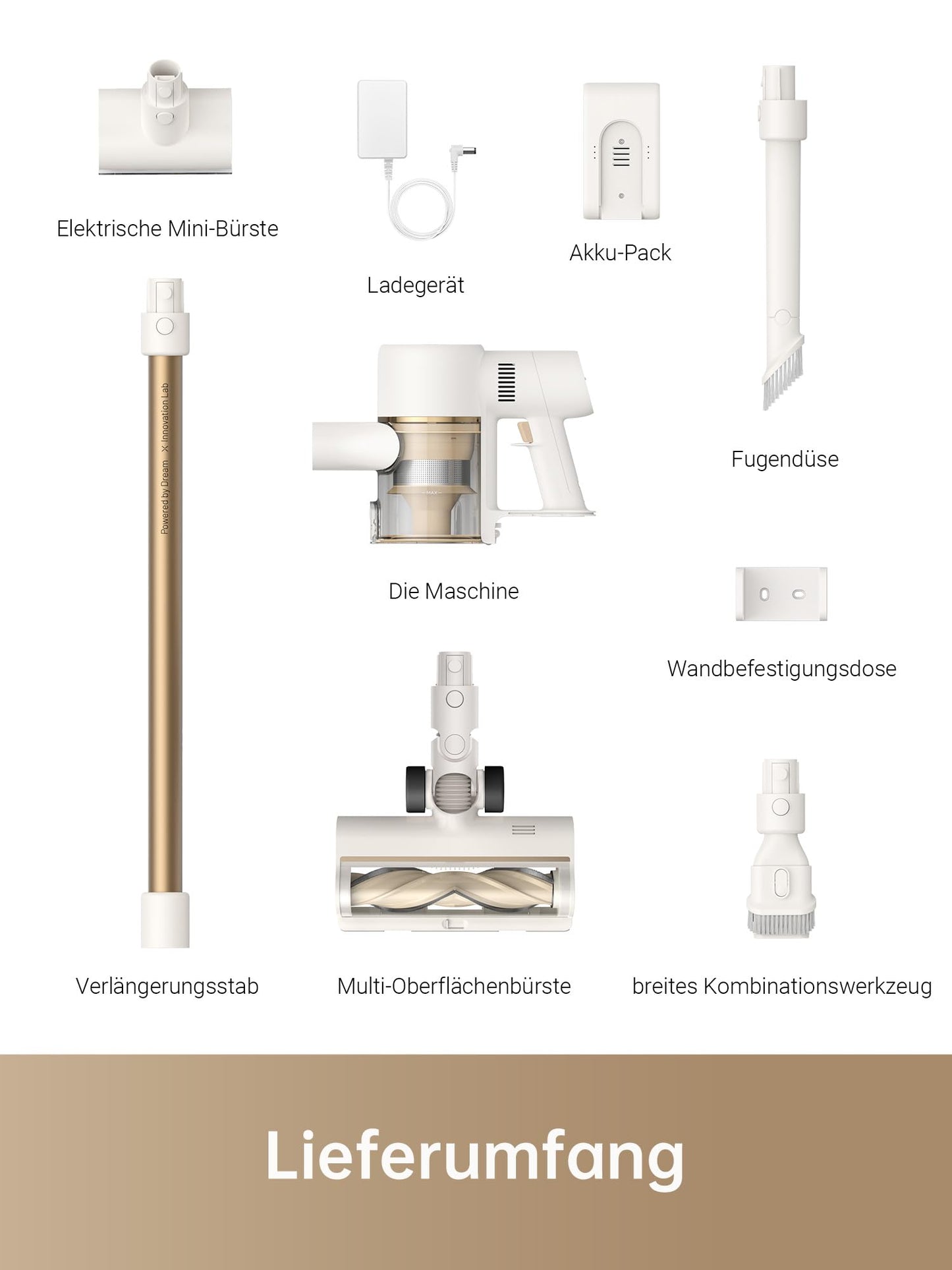dreame R10 cordless vacuum cleaner, 20,000 PA / 120AW strong suction power, wireless vacuum cleaner, 60 min running time, brush for various surfaces with LED light, ideal for house cleaning, animal hair, carpets - VTV22B