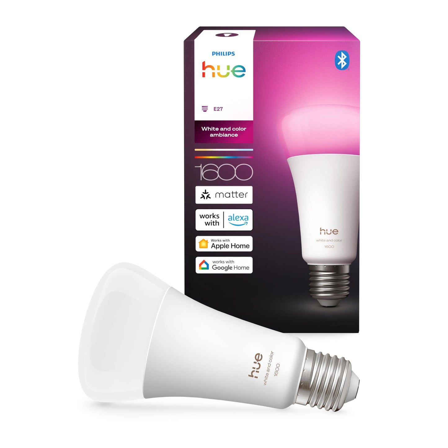 Philips Hue Smart LED A67 lamp, white and color ambiance, E27 socket, 11.8W, full spectrum light 1000K-20000K, 1600 lumens, dimmable, compatible with Alexa, Google Assistant and Apple Home, pack of 1 - 929003853601