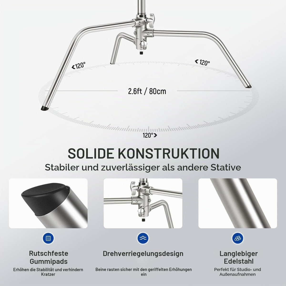 NEEWER Pro 100% Stainless Steel Heavy Duty C Stand with Boom Arm, SC172