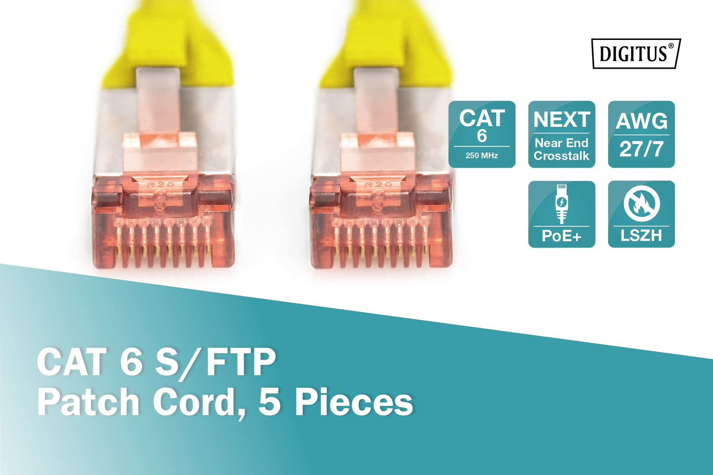 DIGITUS LAN cable Cat 6 – 10 m – 5 pieces – S/FTP shielded – yellow - DK-1644-100-Y-5