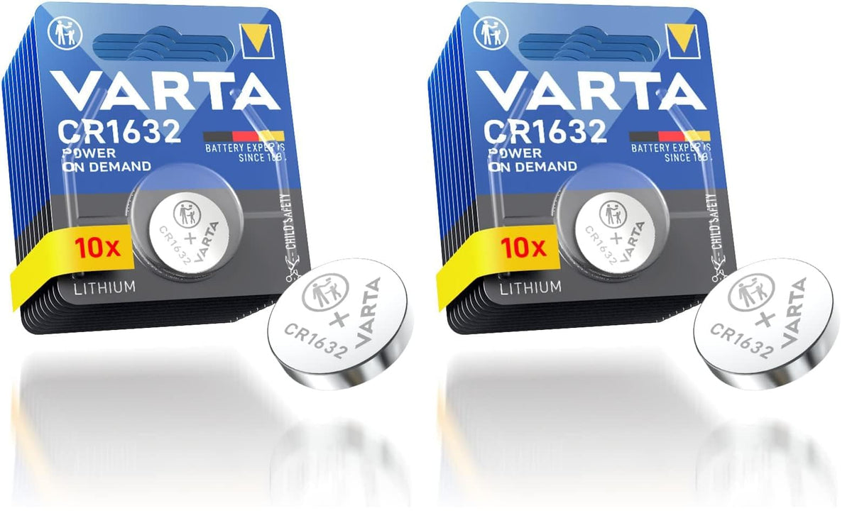 Baterii VARTA Knopfzellen CR1632, 10 bucăți, Power on Demand, litiu, 3V, ambalaj sigilat pentru siguranță, pentru dispozitive Smart Home, chei auto și alte aplicații (pachet cu 2) - 4.0085E+12