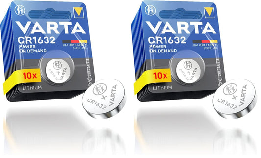 Baterii VARTA Knopfzellen CR1632, 10 bucăți, Power on Demand, litiu, 3V, ambalaj sigilat pentru siguranță, pentru dispozitive Smart Home, chei auto și alte aplicații (pachet cu 2) - 4.0085E+12
