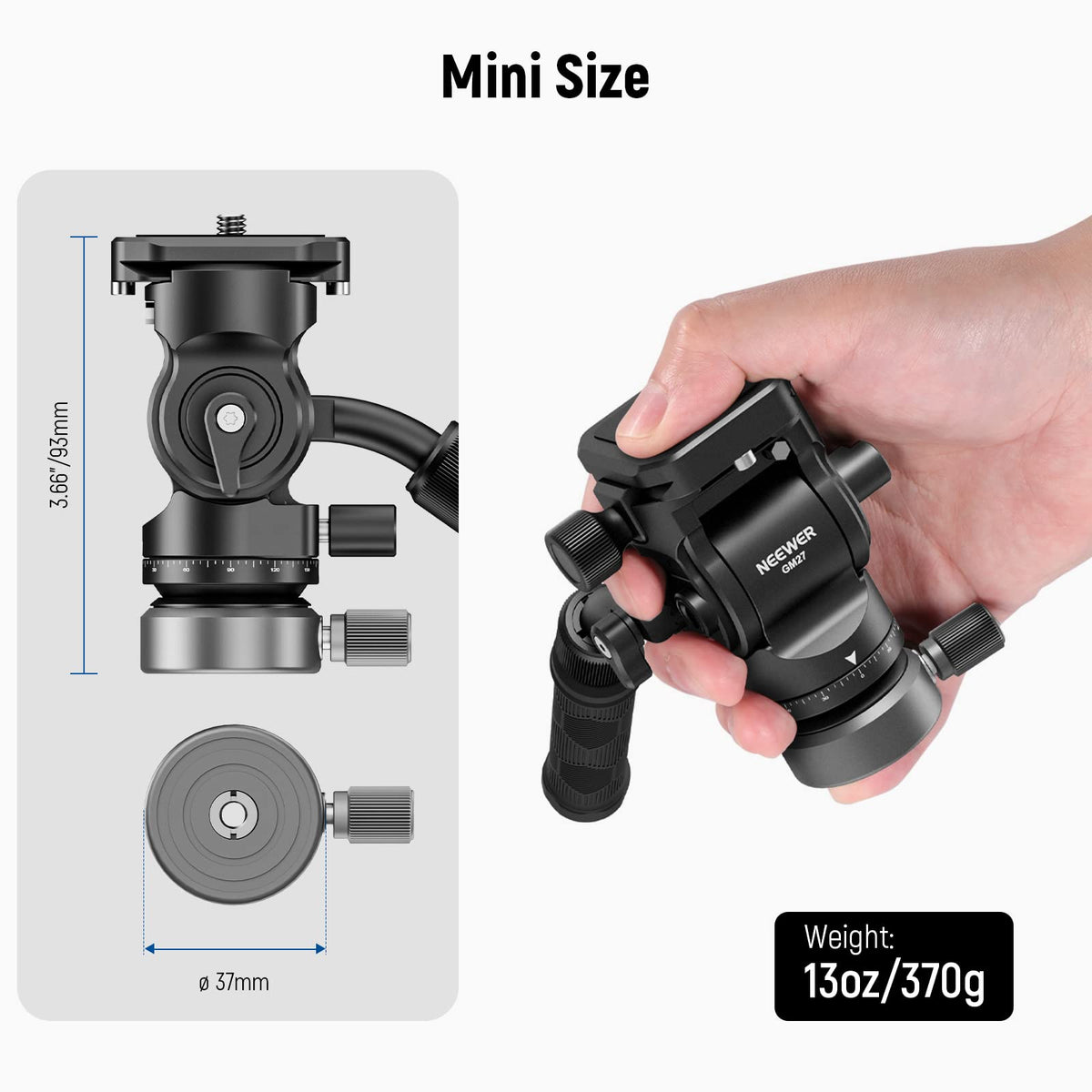 NEEWER Fluid Head Tripod with +/-10° Leveling Base (⌀37mm), Metal, GM27