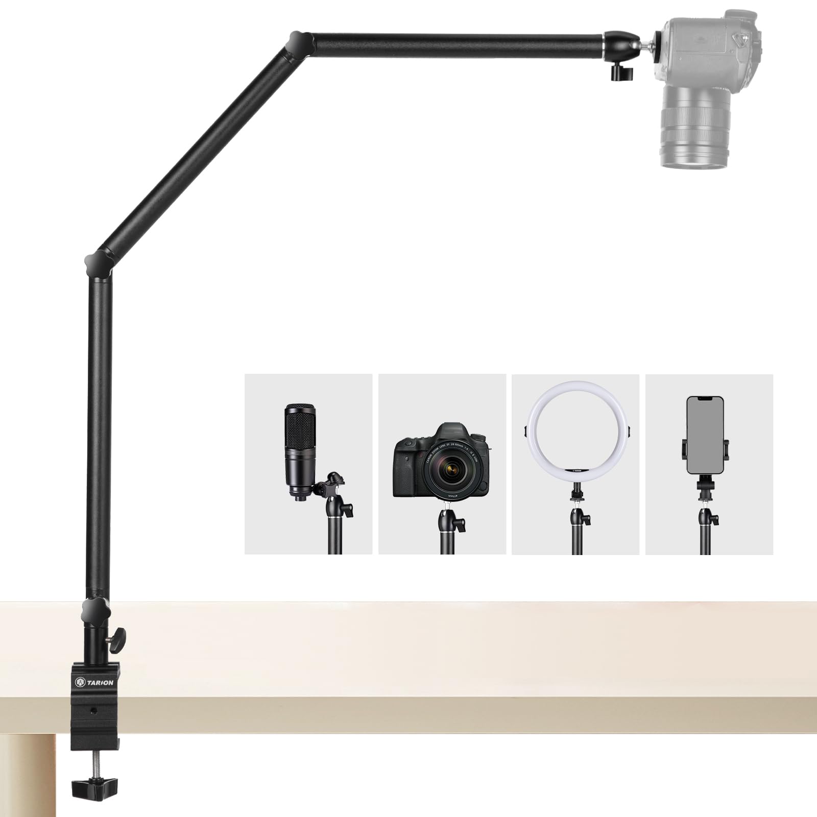 TARION Overhead Tripod Camera Table Tripod Clamp Tripod Flexible Articulated Arm Table Mount with 3/8'' Thread and 3/8'' to 1/4'' Screw Adapter for DSLR Cameras Ring Light Projector (M(TKB01)) - NATRN0003