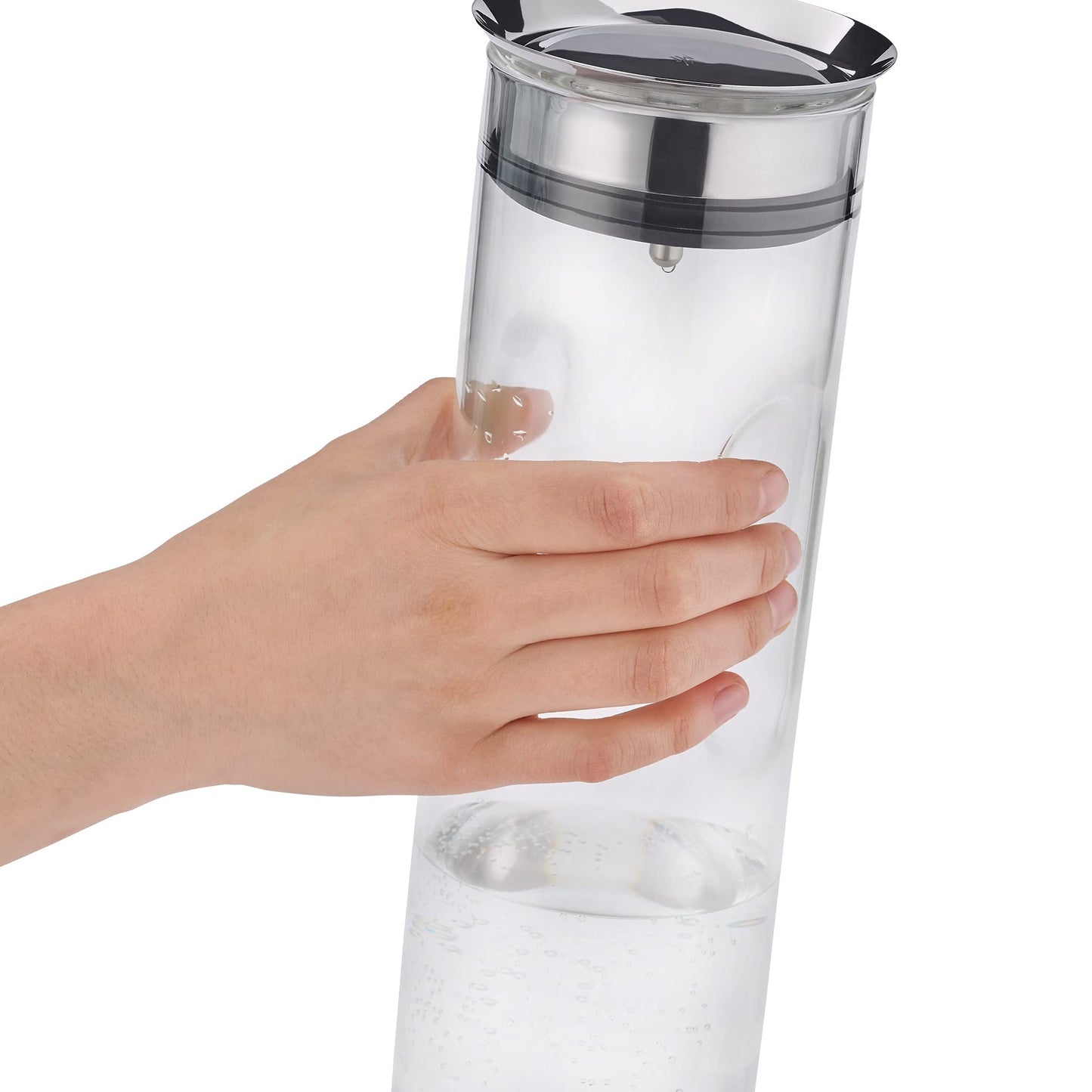 WMF Motion water carafe 1.25l, height 29 cm, glass carafe with lid, silicone lid, CloseUp closure, recessed grip, water carafe with lid, dishwasher safe - 651036040