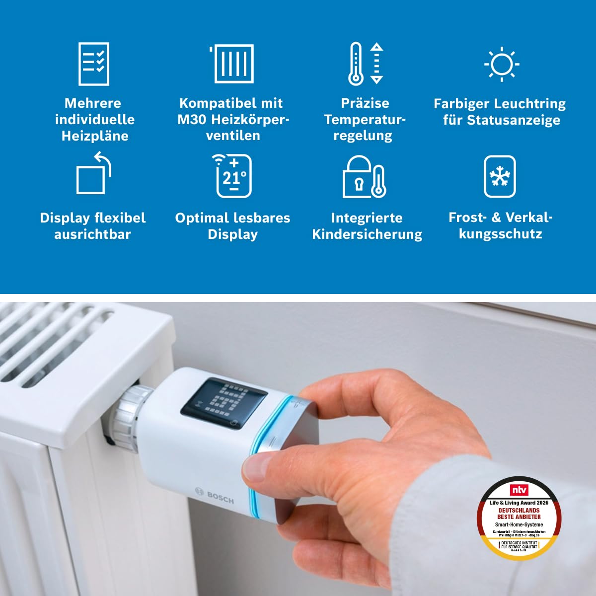 Bosch Smart Home Radiator Thermostat II [+M], smart radiator thermostat, intelligent heating & energy saving, Matter, app control, Apple Home, Google Home & Alexa, anthracite, controller required - 8750002982
