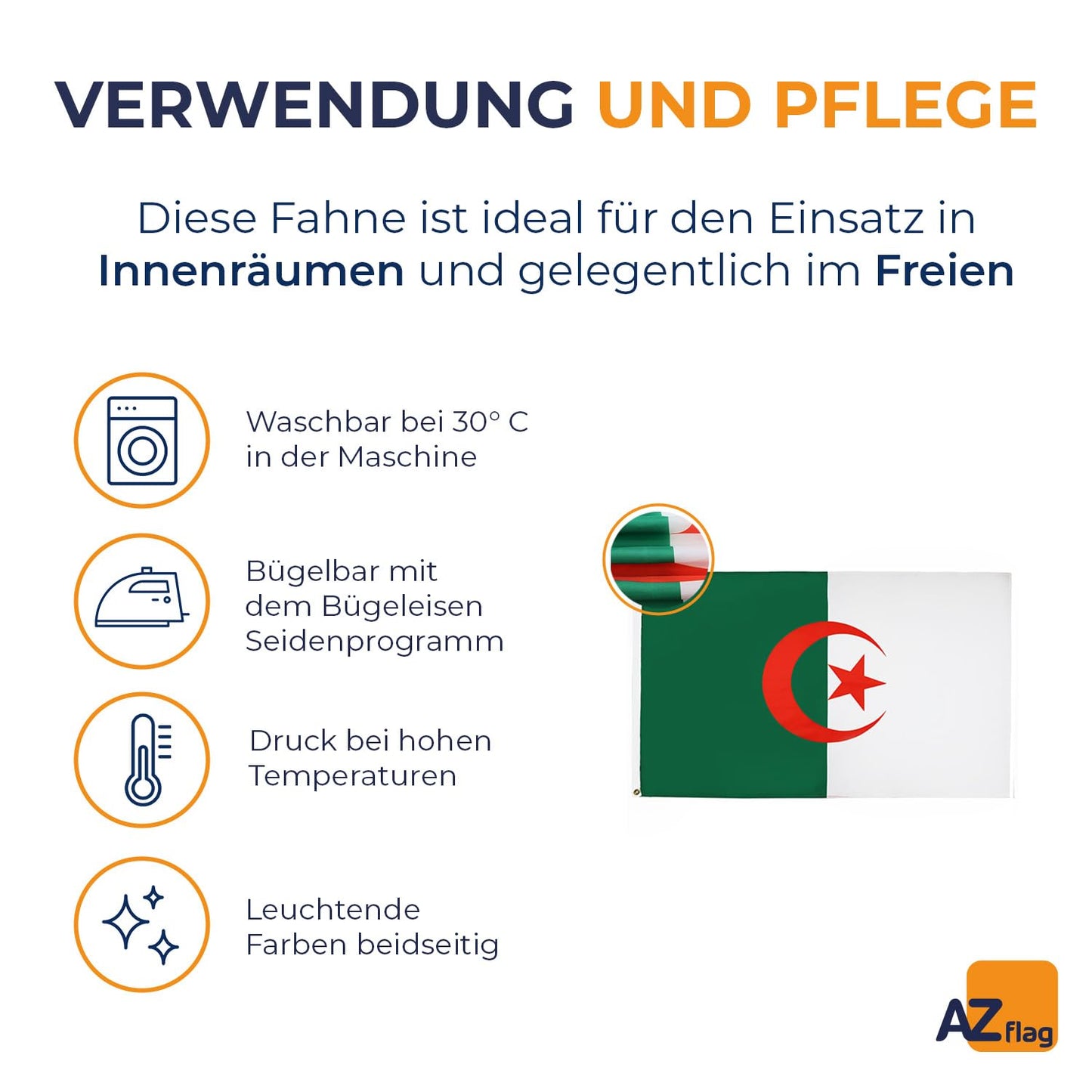 AZ FLAG - Algeria Flag - 250x150 cm - Algerian Large Flag 100% Polyester with Brass Eyelets - 300g - K_4