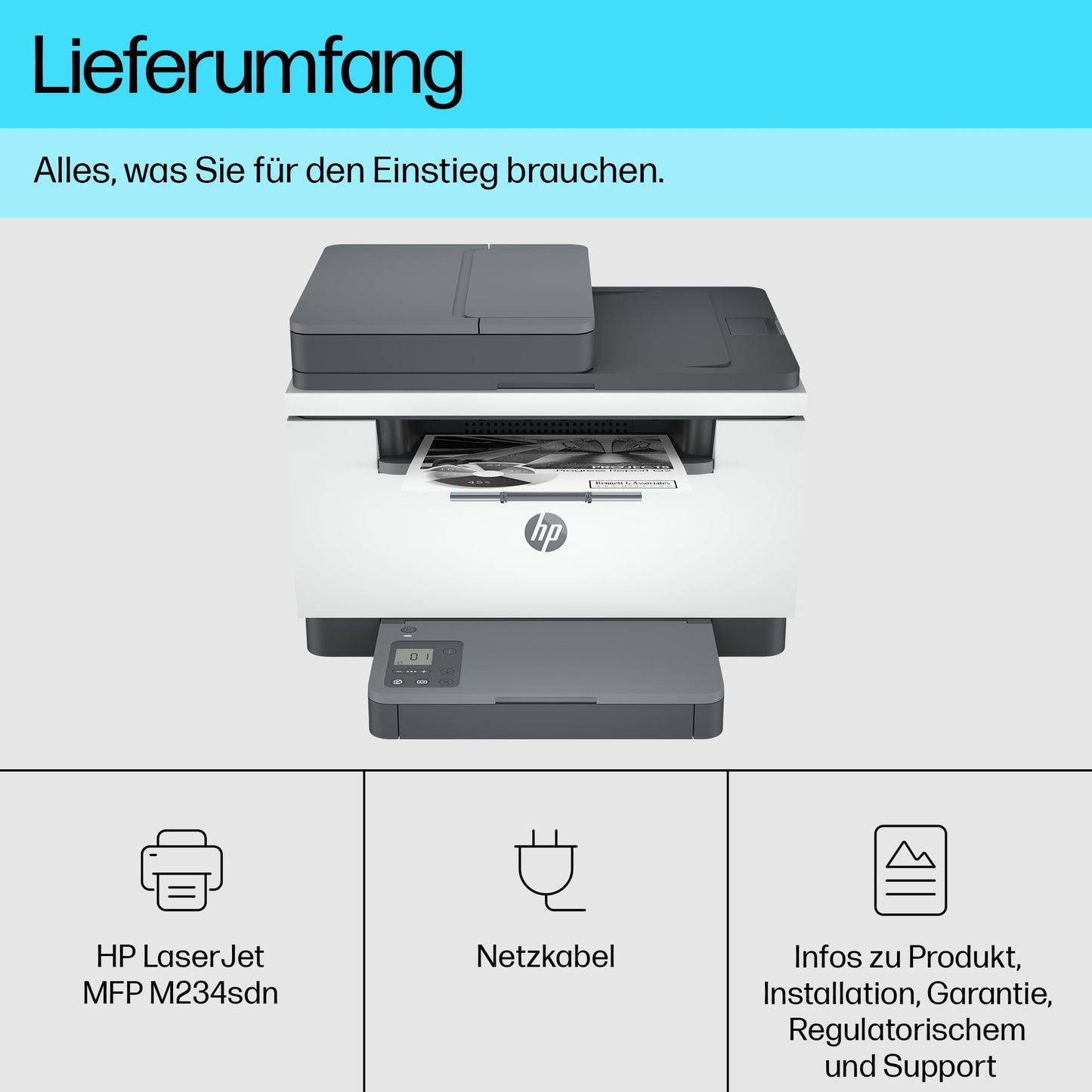 HP LaserJet MFP M234sdn multifunction laser printer, printer, scanner, copier, document feeder, LAN, duplex, gray-white, 29 ppm - 9YG02F