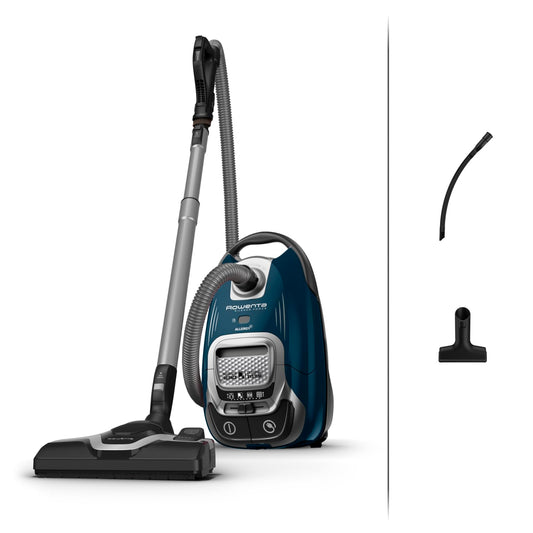 Rowenta Silence Force Effitech Bagged Vacuum Cleaner, 400 Watts, extremely quiet at 57 dB(A), energy-efficient Effitech motor, permanent filter, dust bag fill indicator, Dark Blue, RO7451 - RO7451EA