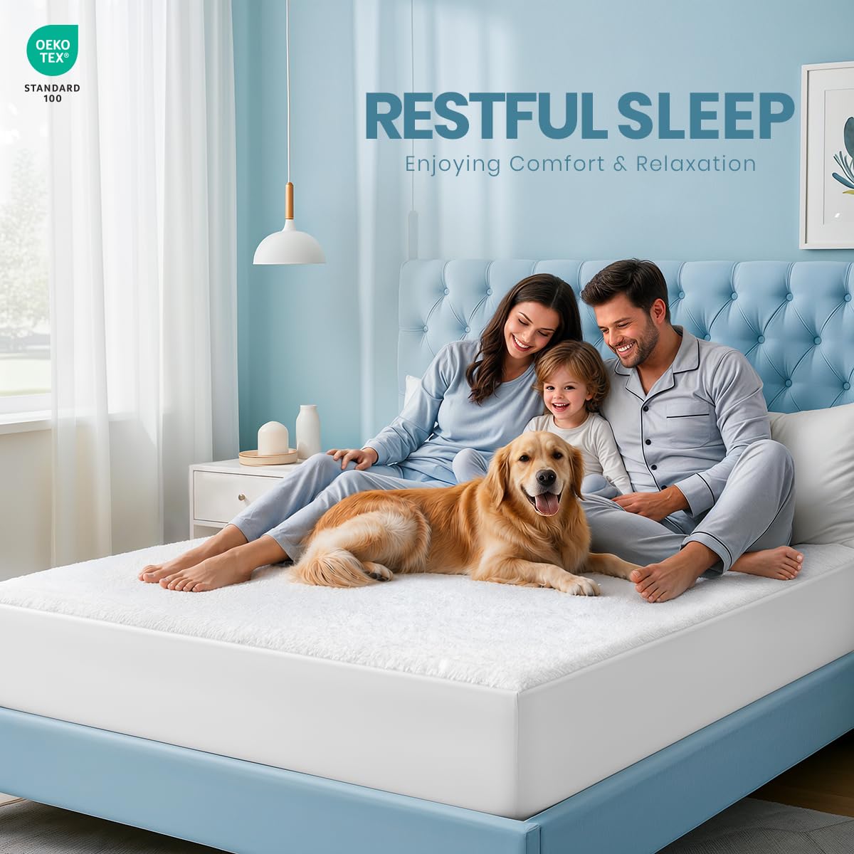 Utopia Bedding mattress protector 182 x 213 x 43 cm waterproof, Oeko-TEX certified mattress topper, breathable, mattress protector, all-round elastic white - UB0050