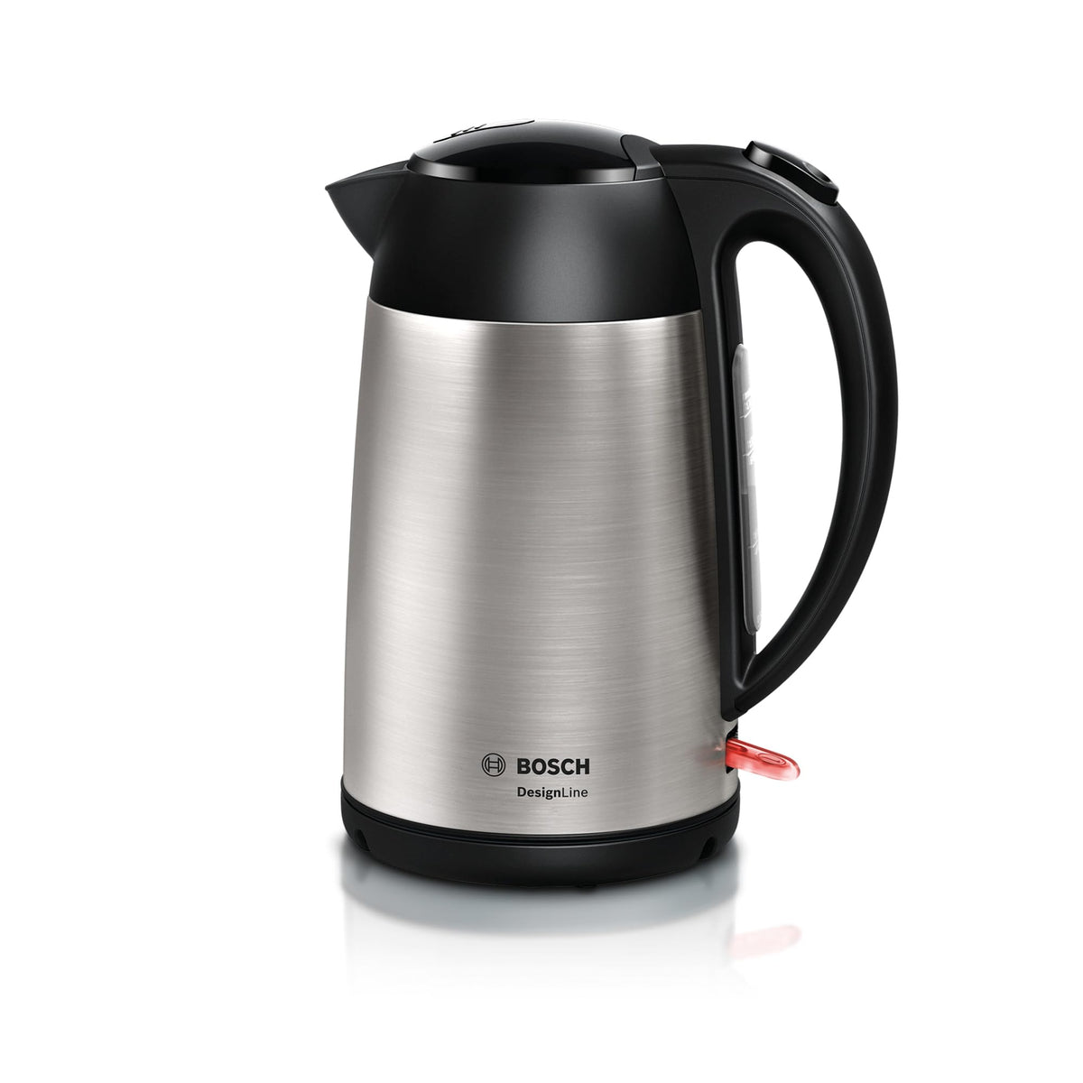 Bosch cordless kettle DesignLine TWK3P420, spill-free pouring, cup indicator, overheating protection, 1.7 L, 2400 W, stainless steel/black