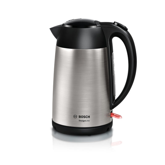 Bosch cordless kettle DesignLine TWK3P420, spill-free pouring, cup indicator, overheating protection, 1.7 L, 2400 W, stainless steel/black