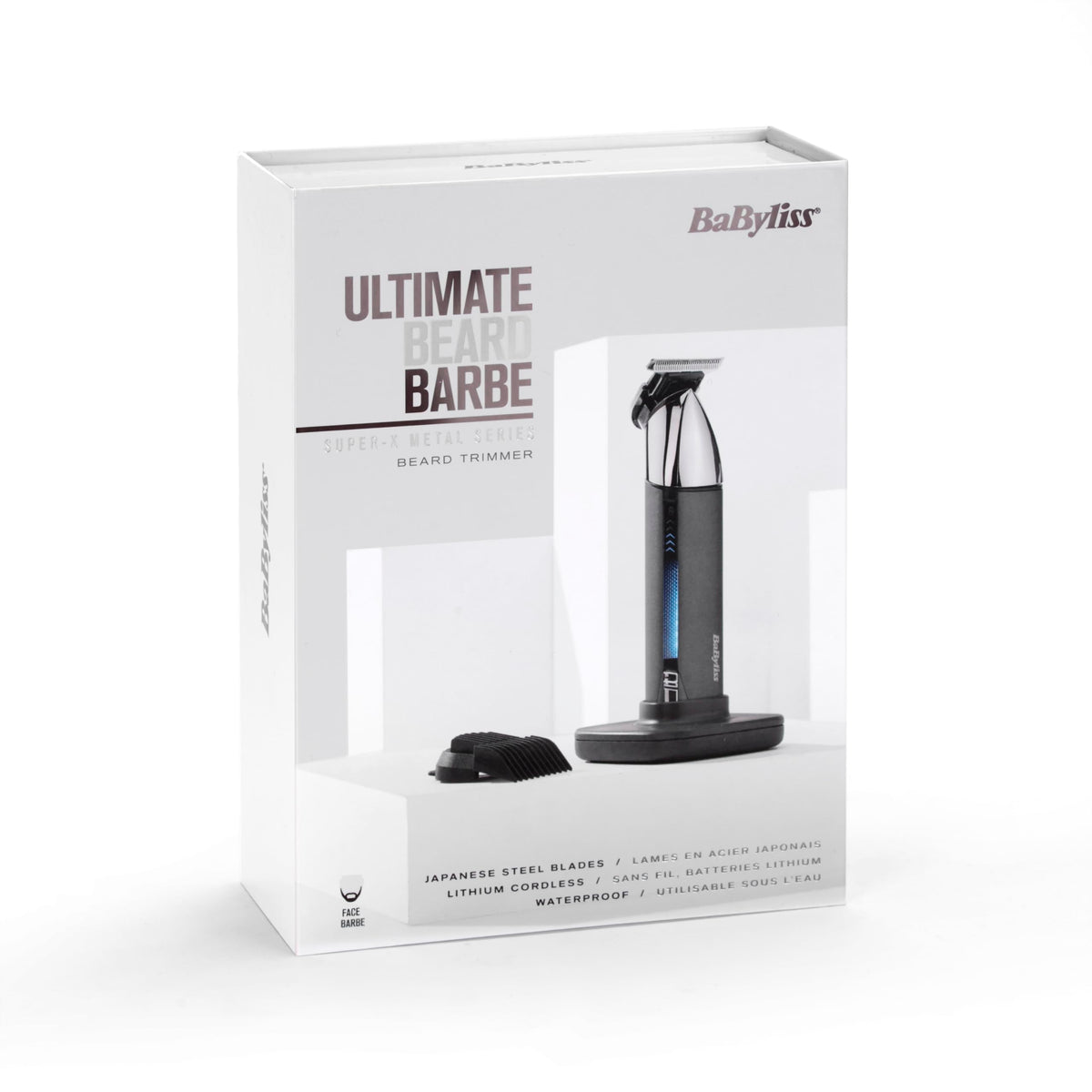 BaByliss Super-X Metal Hair & Beard Trimmer – Professional grooming tool with Japanese steel skeleton T-blade, lithium-ion battery, 5 hours of cordless runtime, waterproof, T996E