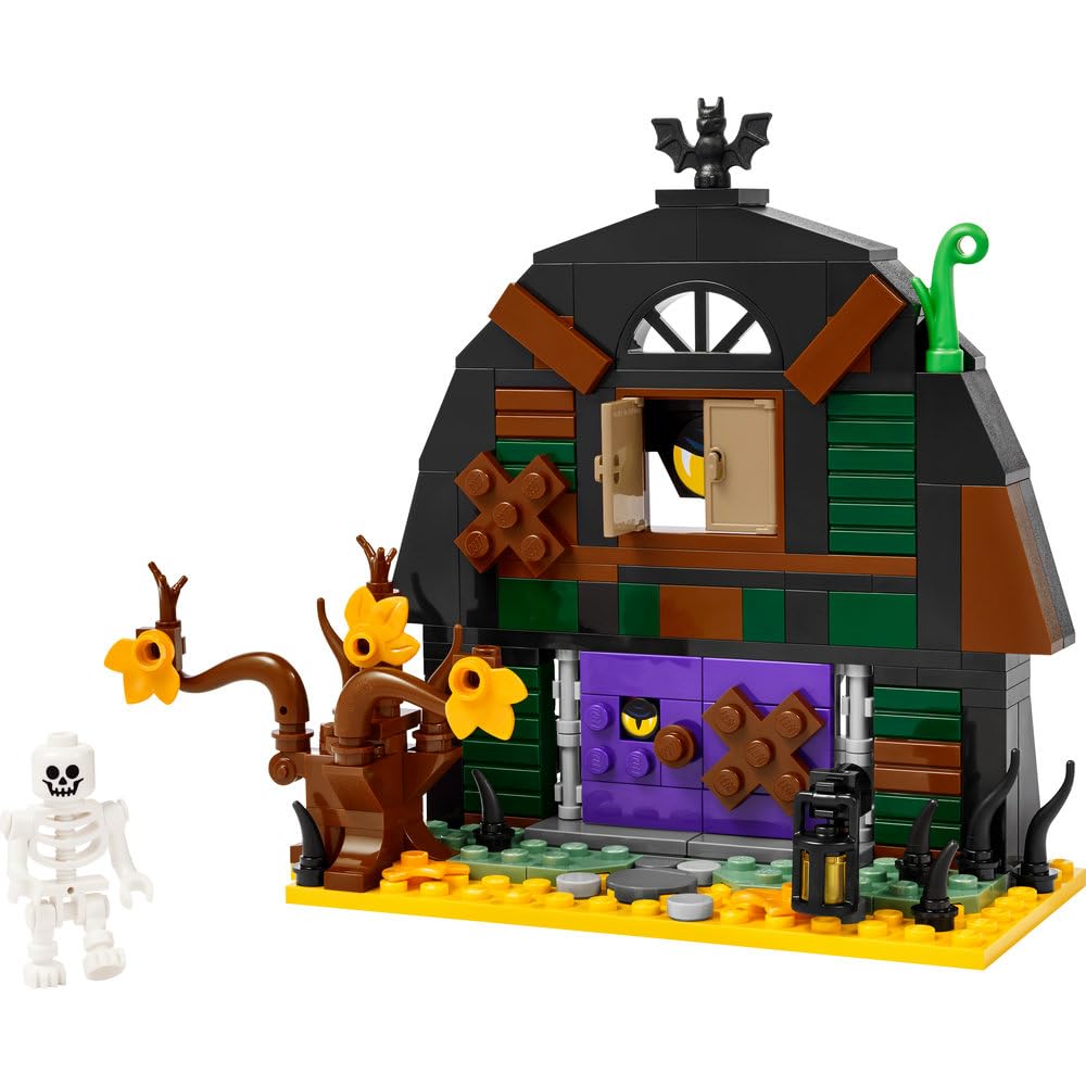LEGO Halloween Barn - children's toy with skeleton minifigure - building set with bat, bottle, lamp and other accessories - gift for boys and girls aged 8 and up - 40721 (pack of 2)