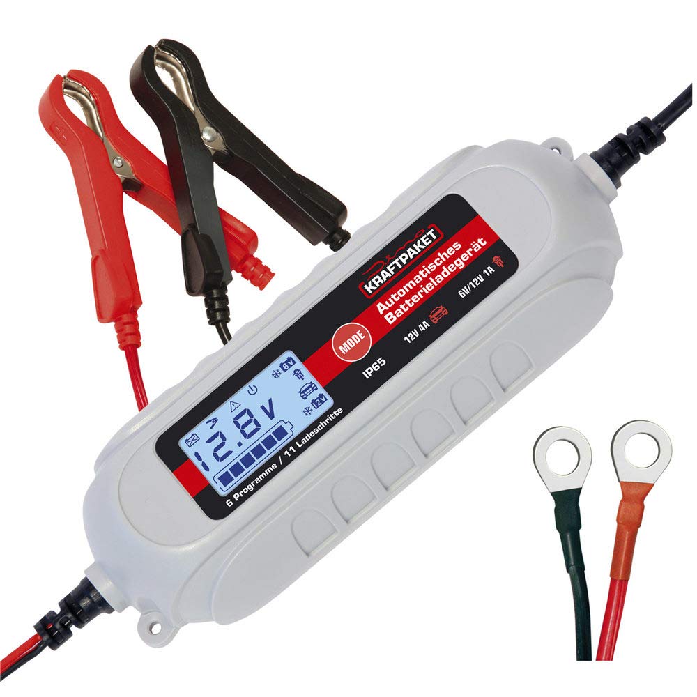 Dino KRAFTPAKET 4A-6V/12V intelligent and automatic battery charger | For lead-acid, GEL, start/stop EFB, AGM batteries | Car charger for cars, motorcycles, small vans, passenger cars, boats - 136312